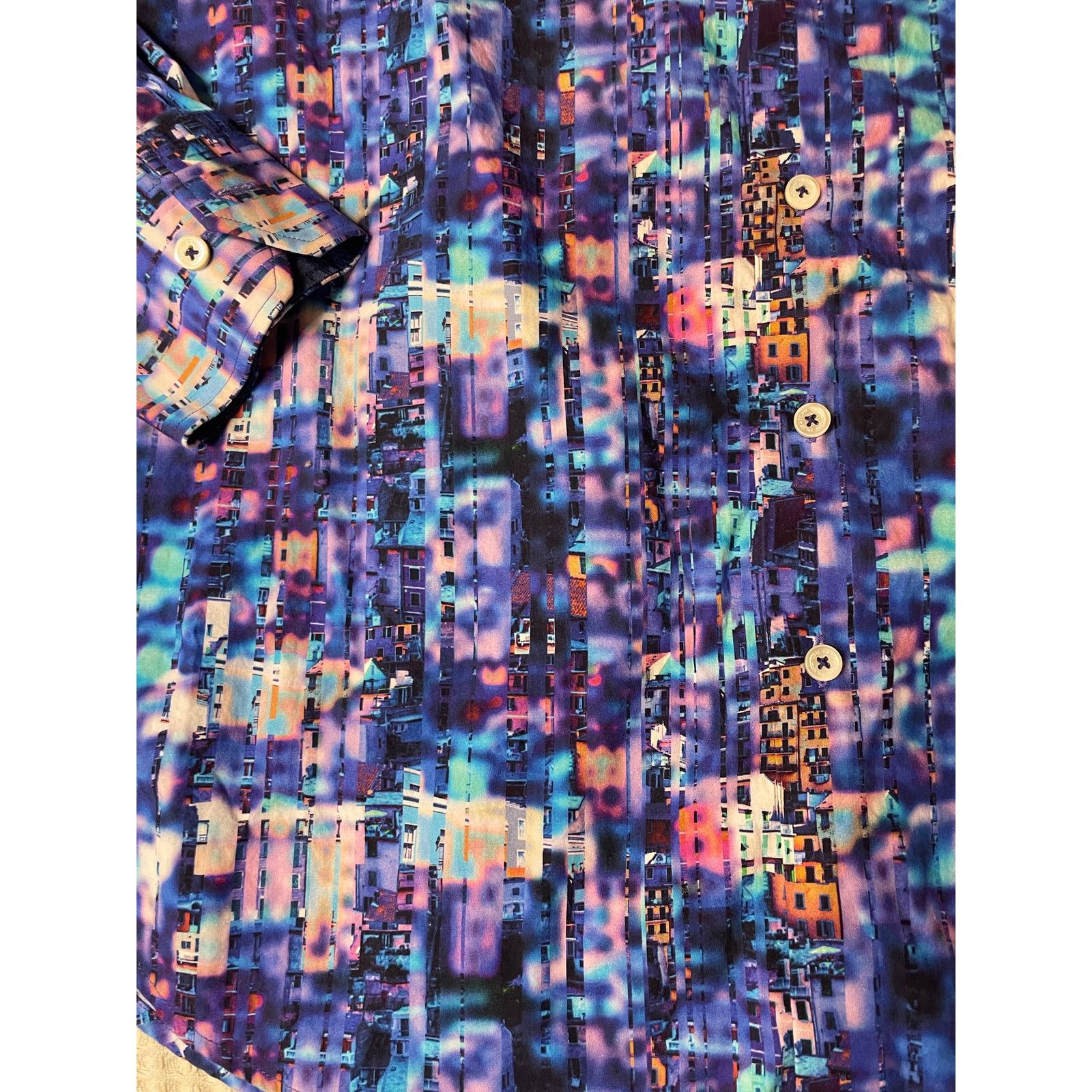 BUGATCHI Bugatchi Shaped Fit Cotton Abstract Purple Button Up XXL Size US XXL / EU 58 / 5 - 6 Thumbnail