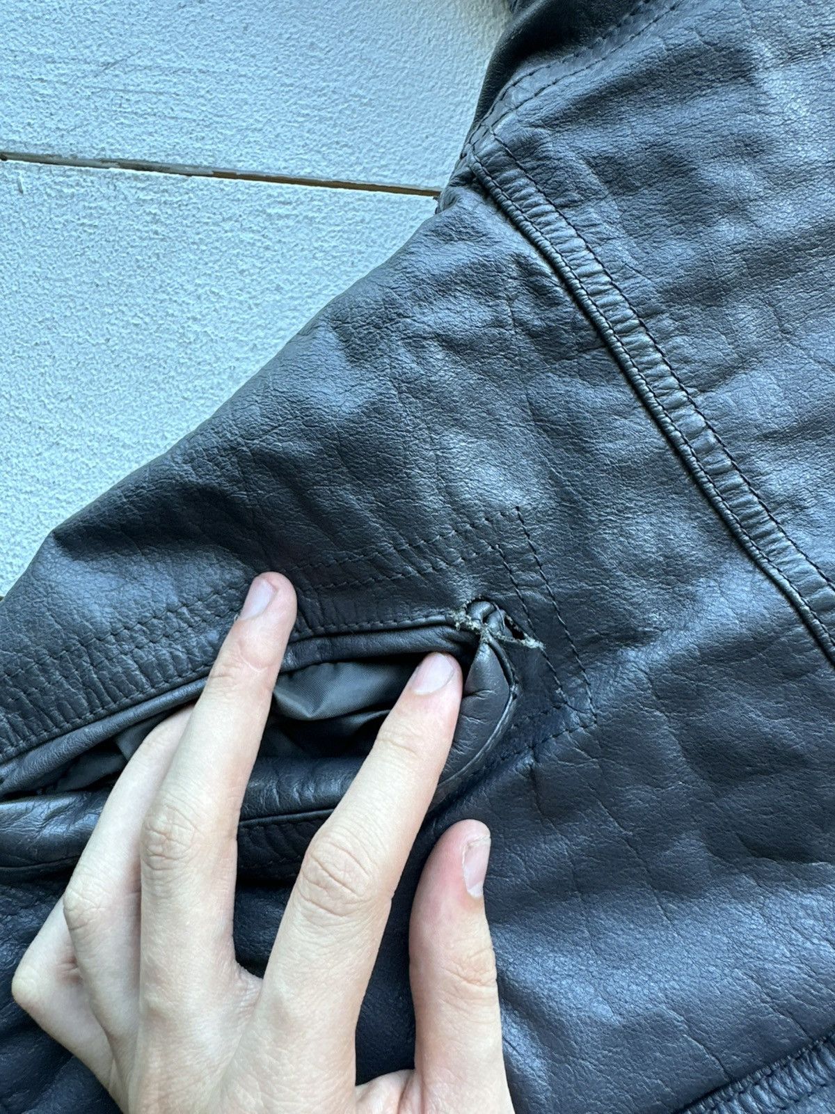 Other 🚨VNTG LEATHER JACKET AVANT GARDE ASYMMETRICAL DARK BLUE/GRAY Size US M / EU 48-50 / 2 - 7 Thumbnail