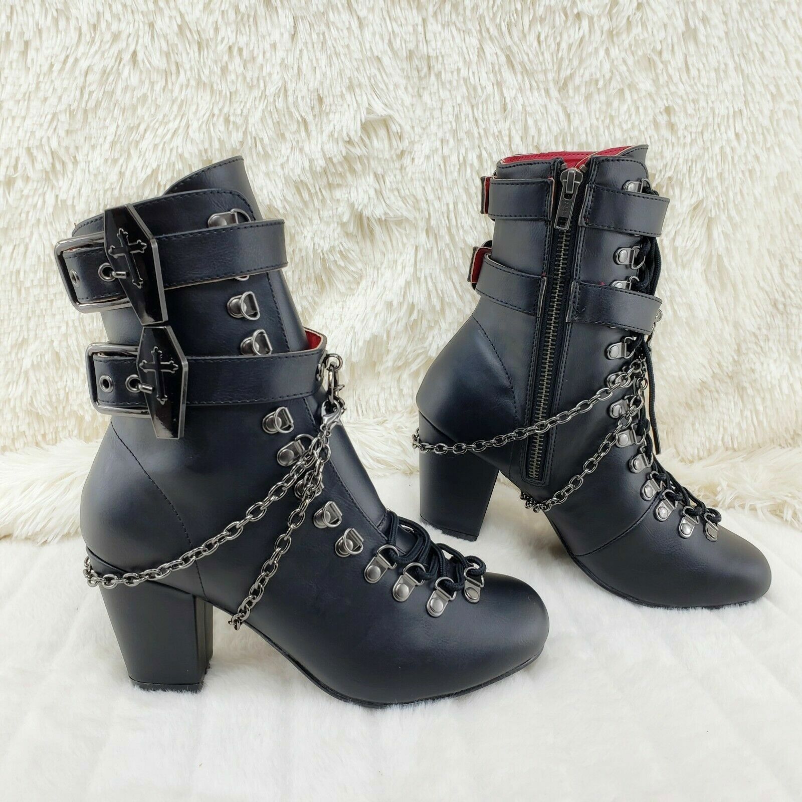 Demonia Cult DEMONIA Vivika Goth Granny Ankle Boots Coffin Straps & Chain Size US 9 / IT 39 - 7 Thumbnail