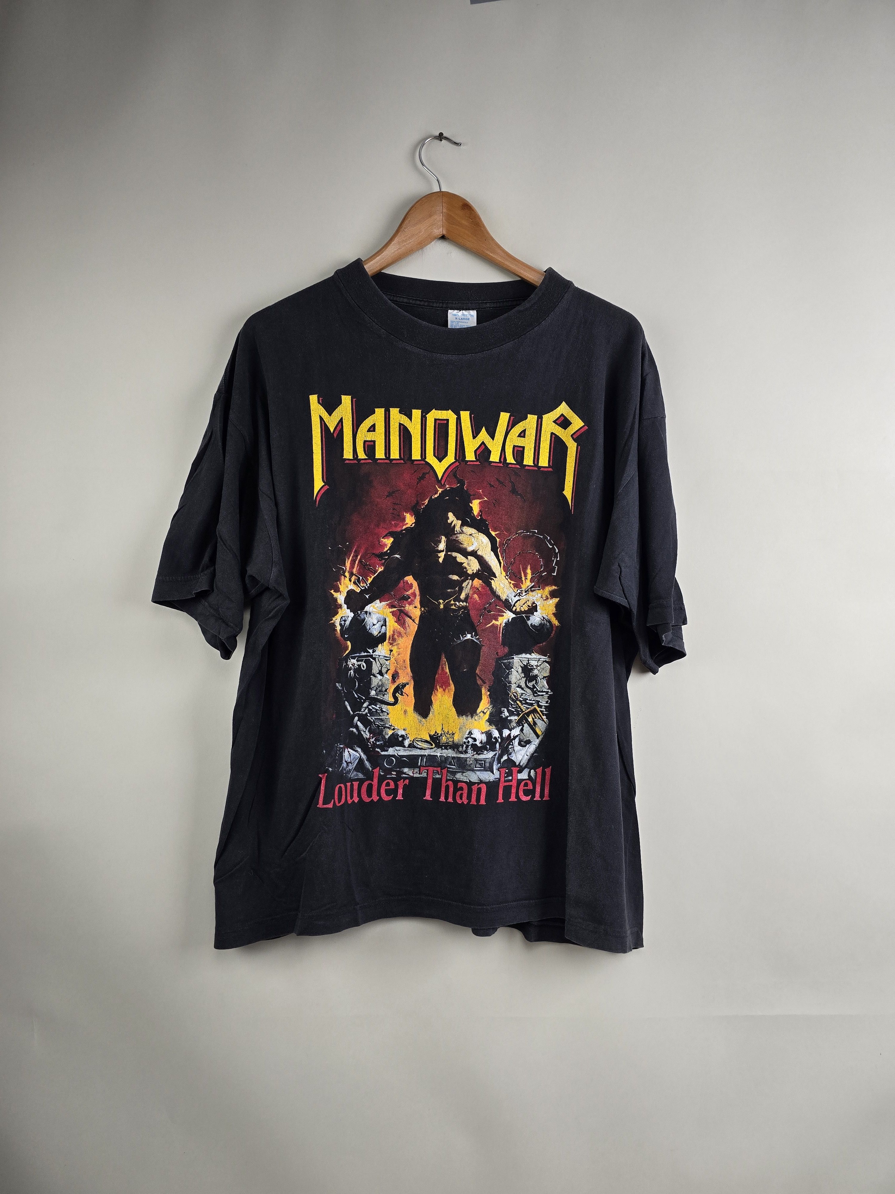 Vintage 90's Manowar Louder Than Hell Born to high quality Rock Drink and - Black Shirt Sz L