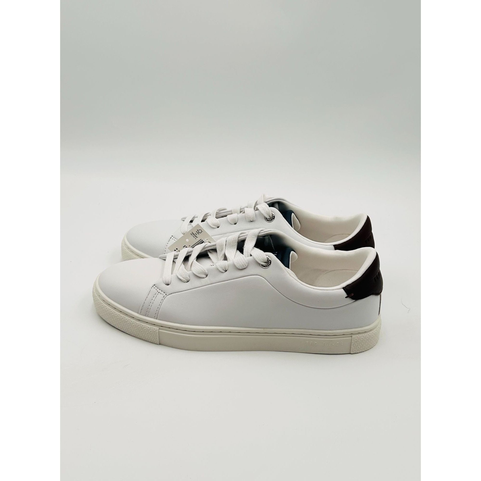 Ted Baker Ted Baker Men White Leather Low Top Sneakers Burgundy Heel C Size US 8.5 / EU 41-42 - 1 Thumbnail