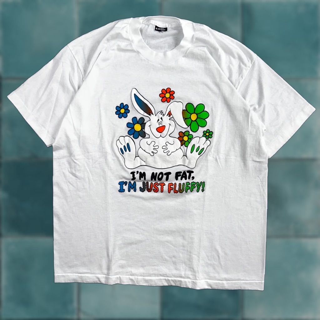 Vintage VINTAGE Screen Stars Bunny Not Fat But Fluffy Funny Graphic T-Shirt Men 2XL White 70s 80s 90s Size US XXL / EU 58 / 5 - 1 Thumbnail