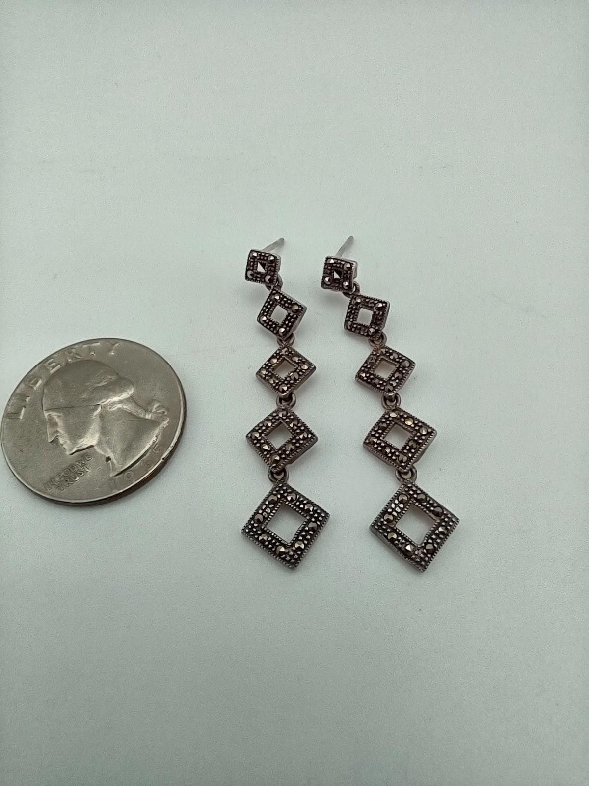 The Unbranded Brand Art Deco Sterling Silver Geometric Dangle Earrings Size ONE SIZE - 6 Thumbnail