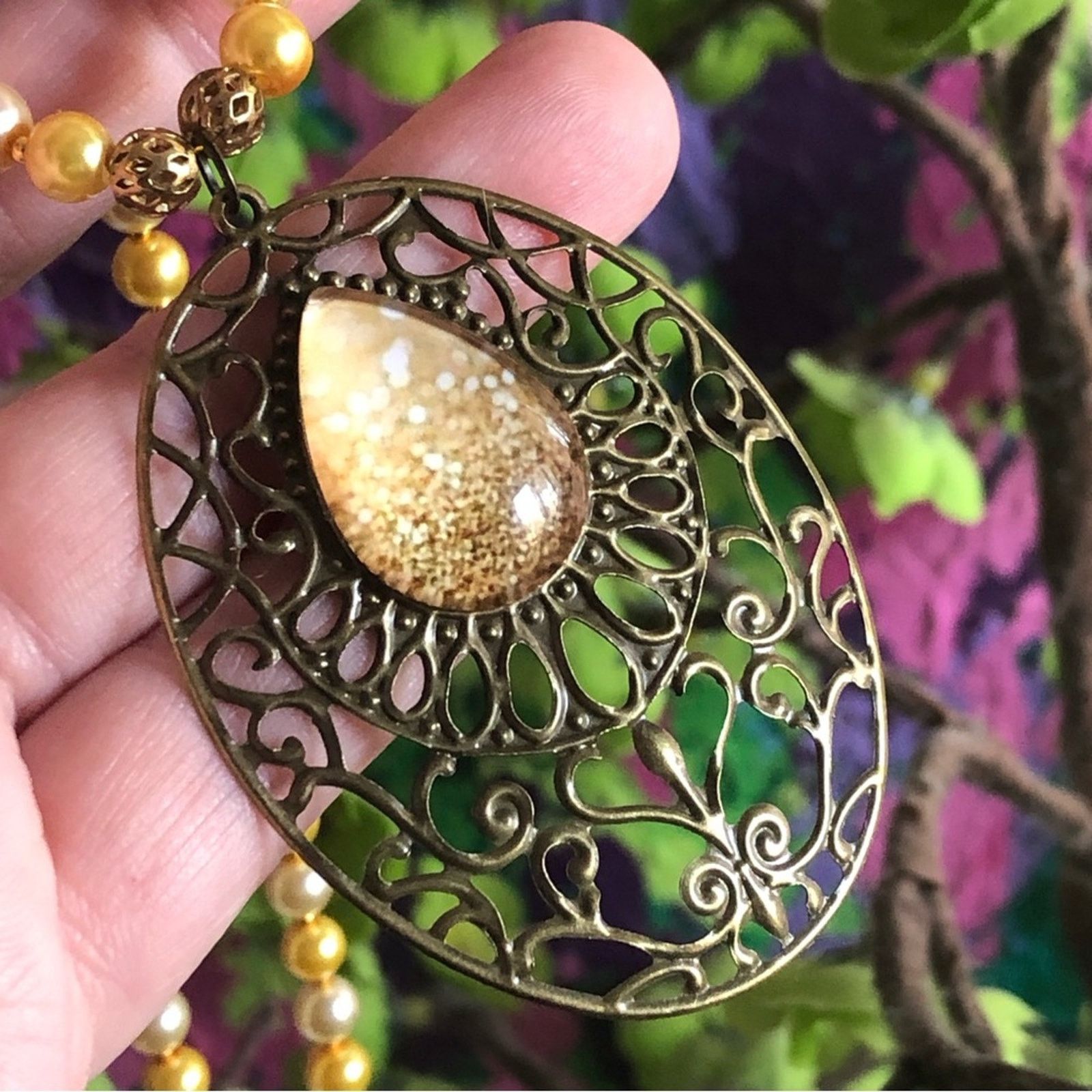 Handmade Handcrafted repurpose large filigree Pearl necklace Size ONE SIZE - 8 Thumbnail