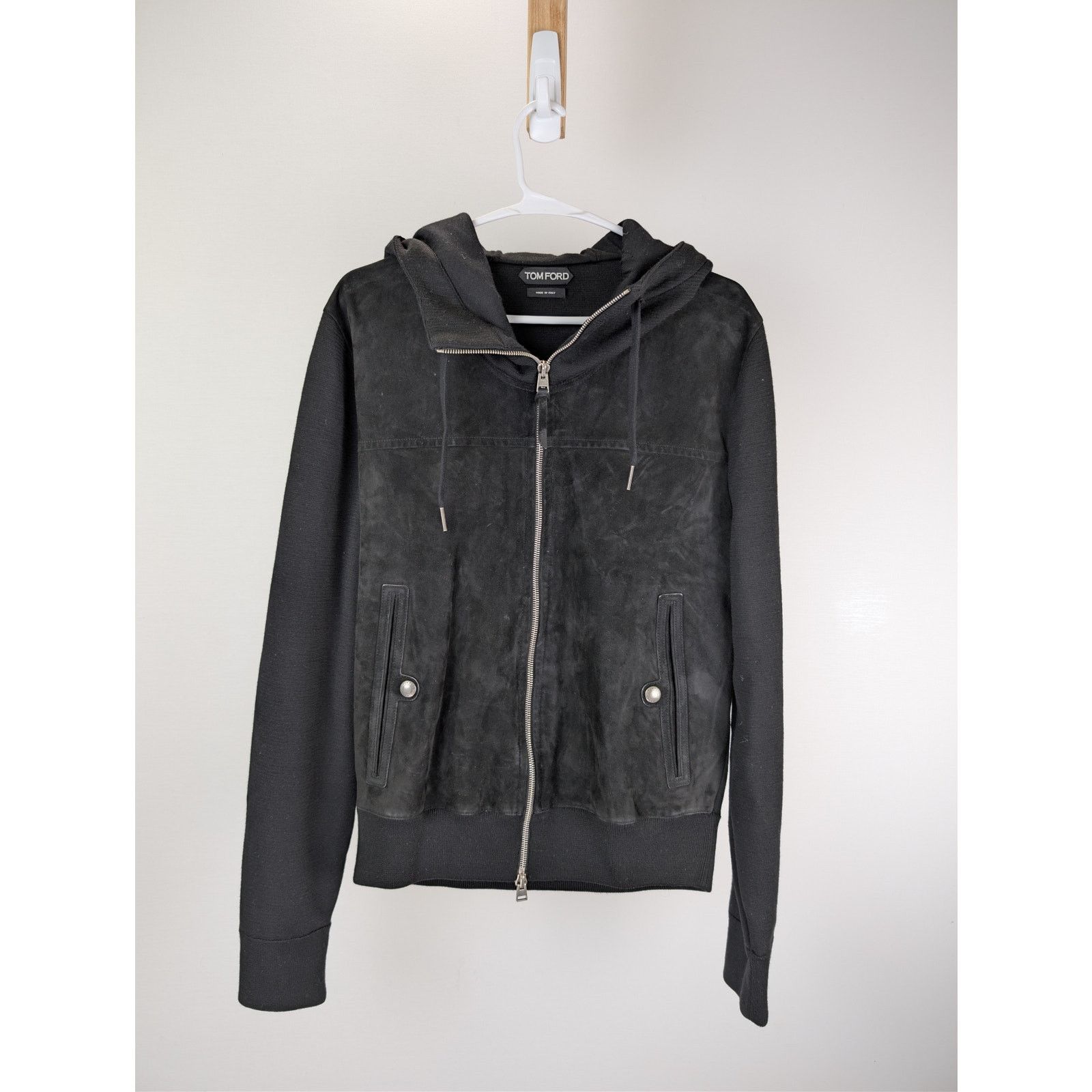 Tom Ford o1rshd1 CC20 Panelled Merino Wool and Suede Zip-Up Hoodie Size US M / EU 48-50 / 2 - 1 Thumbnail