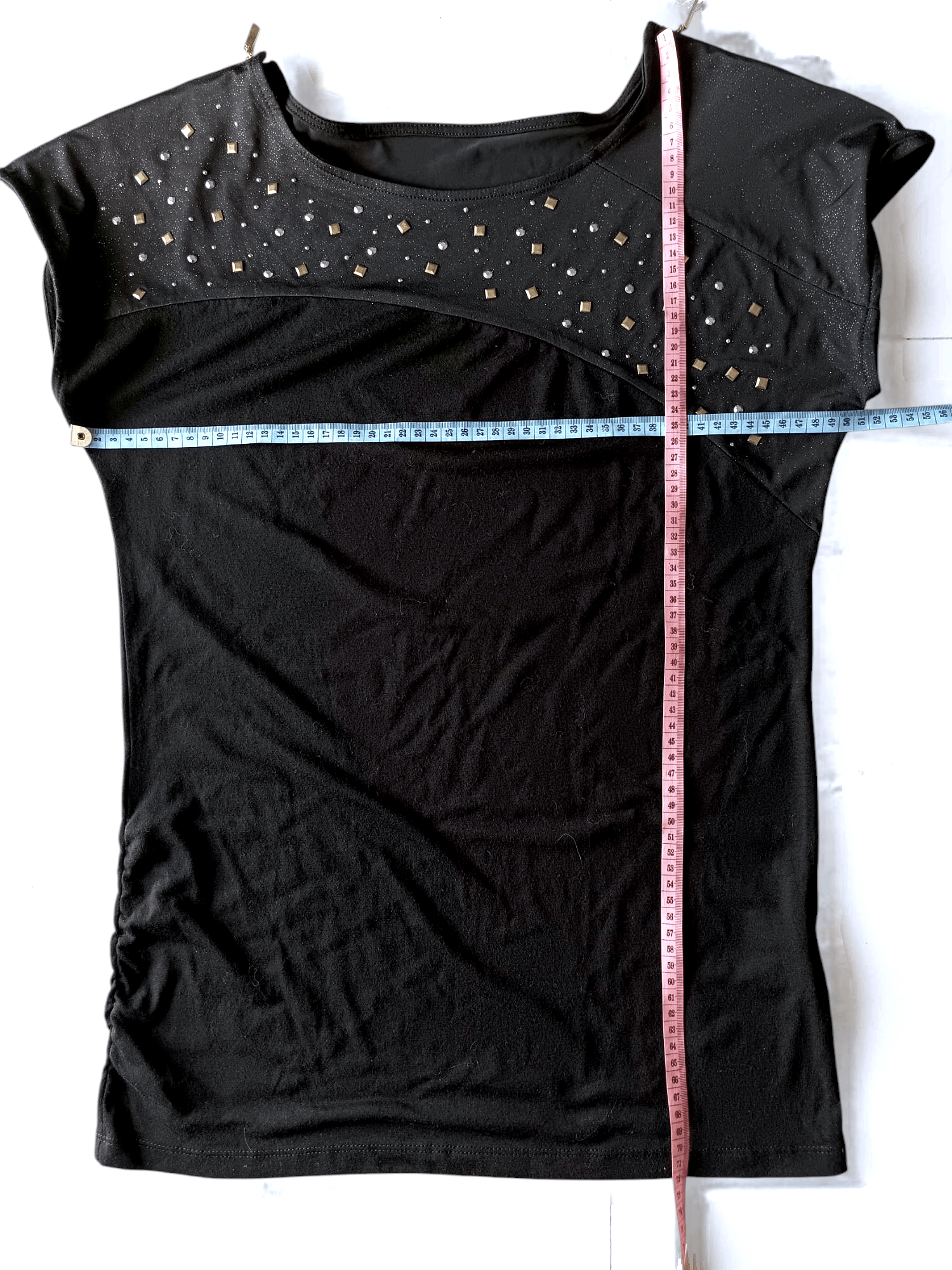 Japanese Brand PASTIME Women's Black Tsirt Rhinestones Zipp on Shoulder Size L / US 10 / IT 46 - 14 Thumbnail