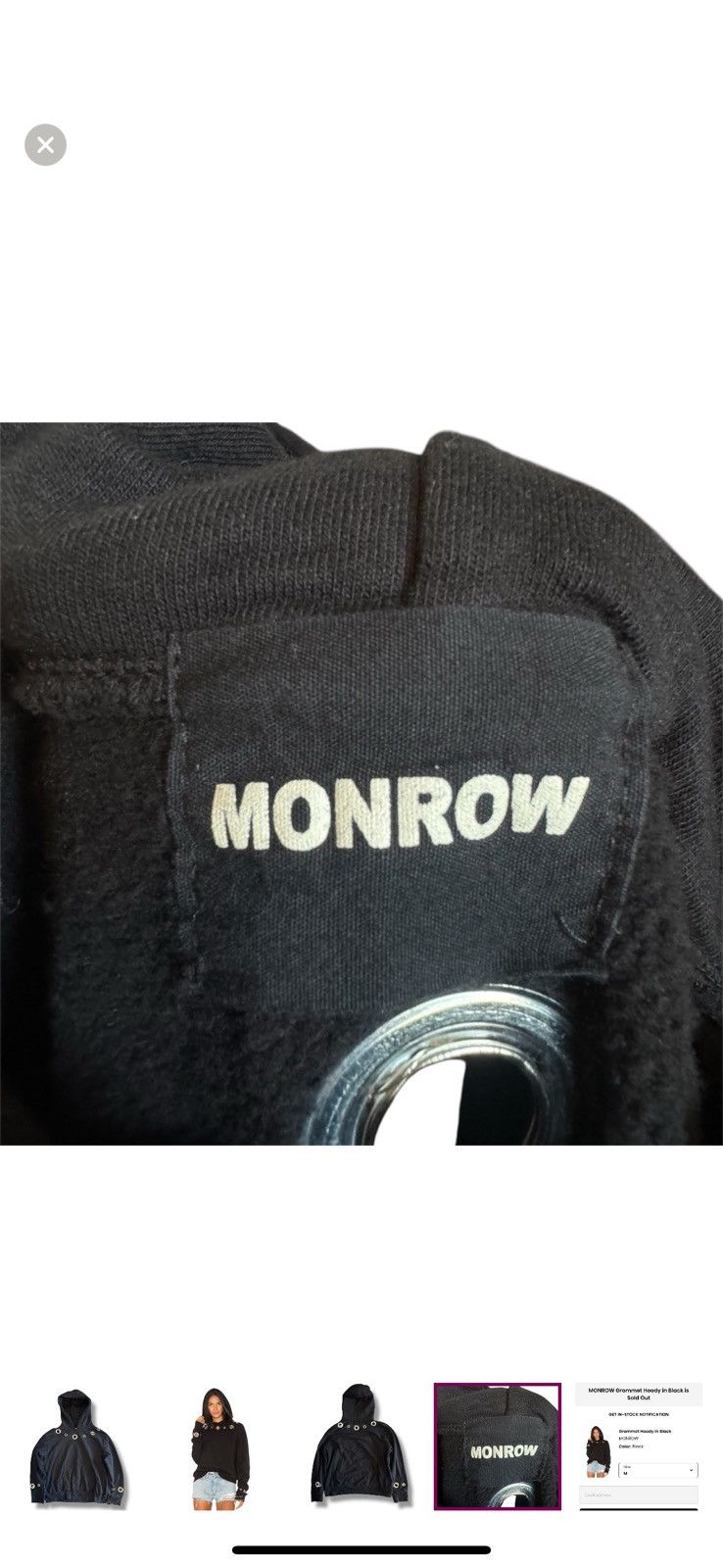 MONROW Monrow Oversized Fleece Grommet Hoody/Hoodie in Black Size XS / US 0-2 / IT 36-38 - 4 Thumbnail
