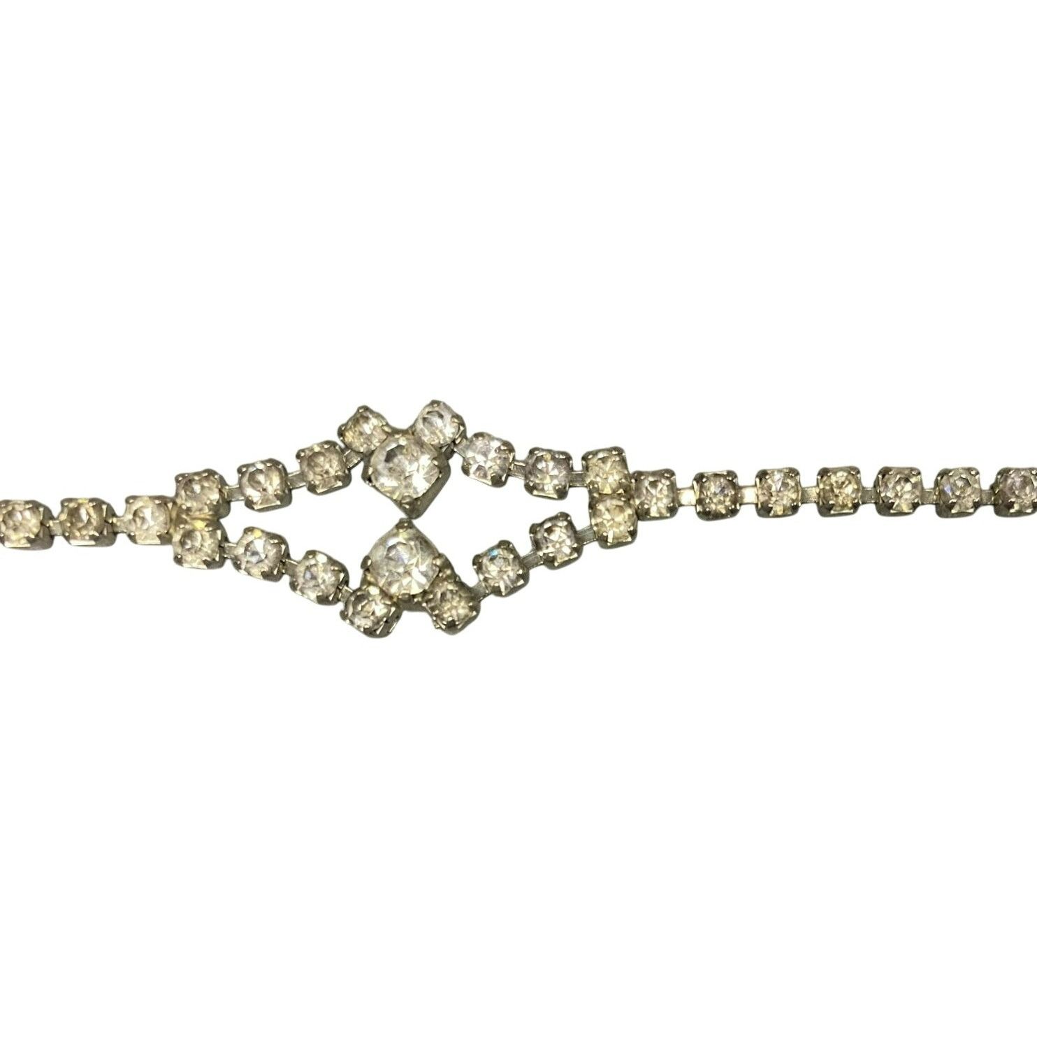 Other Vintage Art Deco Silver-Tone Rhinestone Bracelet 7" Delicate Size ONE SIZE - 4 Thumbnail