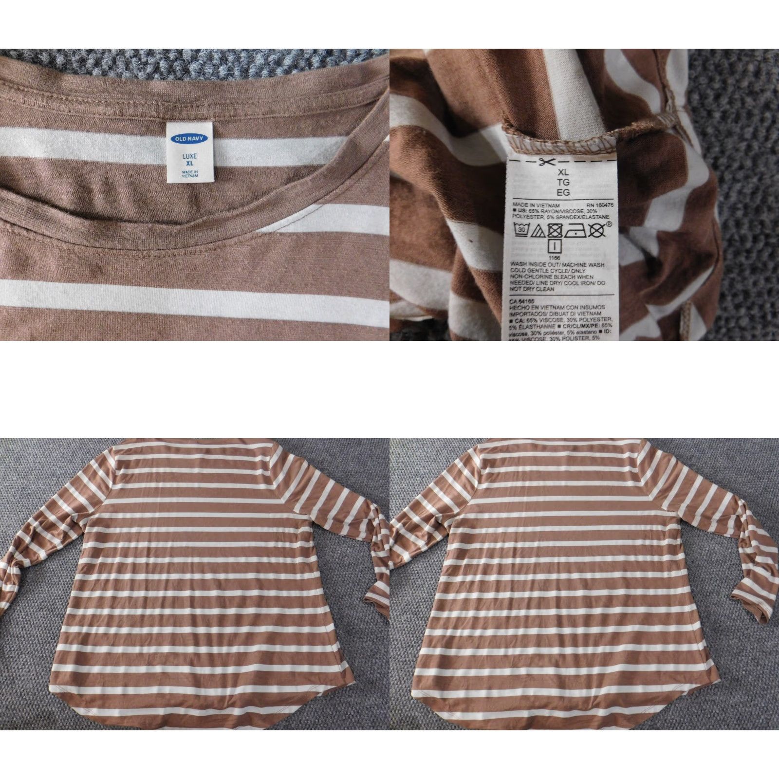 Old Navy Old Navy Blouse Womens XL Brown Luxe Striped Knit Rayon Round Neck Pullover Casual Long Sleeve Button Size XL / US 12-14 / IT 48-50 - 8 Thumbnail
