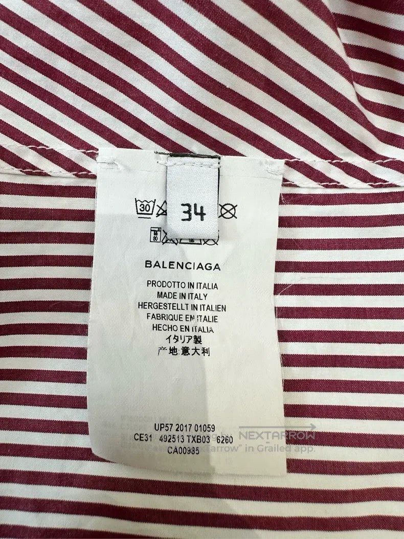 Balenciaga Balenciaga Letter Logo Printed Striped Collar Shirt, Red, Size XXS / US 00 / IT 34 - 4 Thumbnail