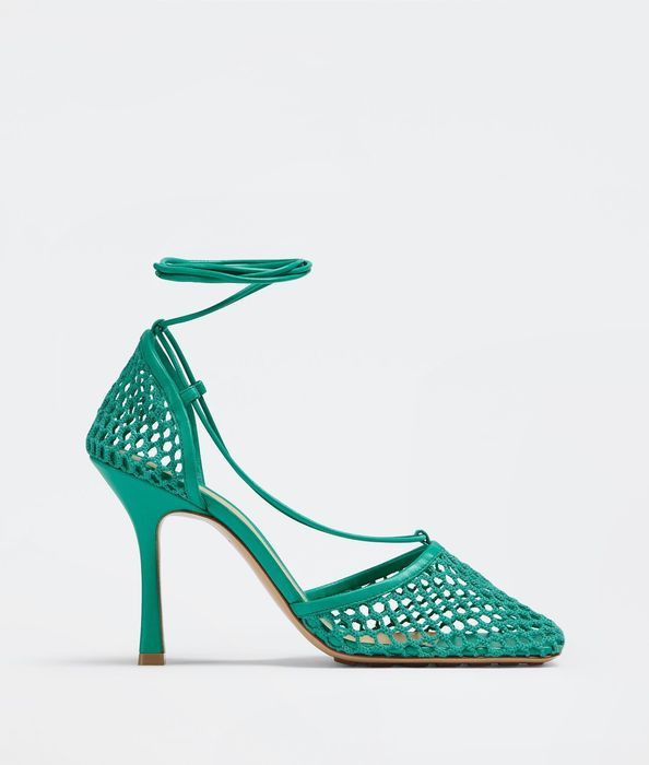 image of Bottega Veneta O1Loc1C0324 651388 Stretch Lace-Up Sandals In Green, Women's (Size 10)
