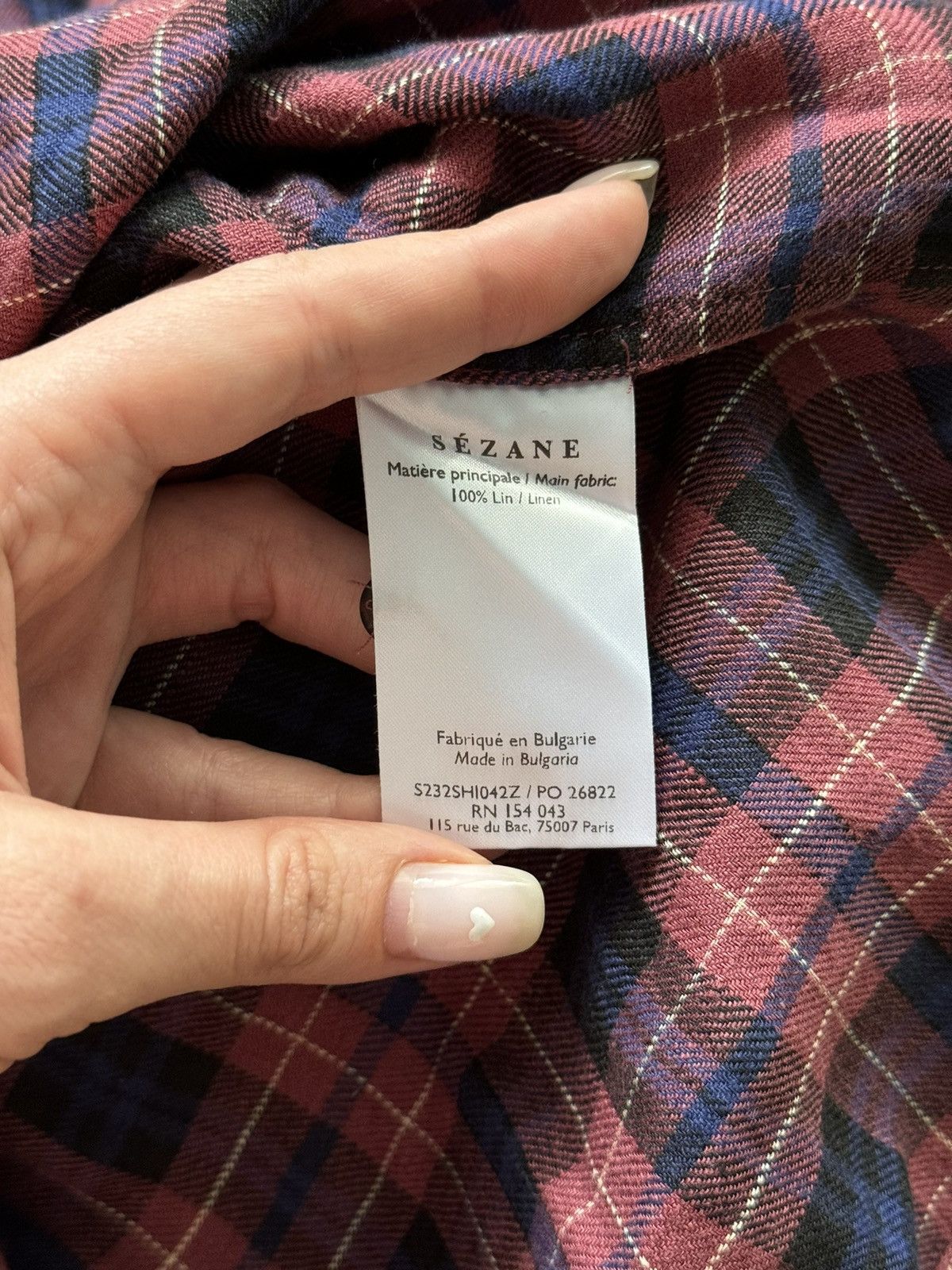 Designer × Sezane Sezane Paris 100% linen tartan puff sleeves blouse shirt Size XS / US 0-2 / IT 36-38 - 4 Thumbnail