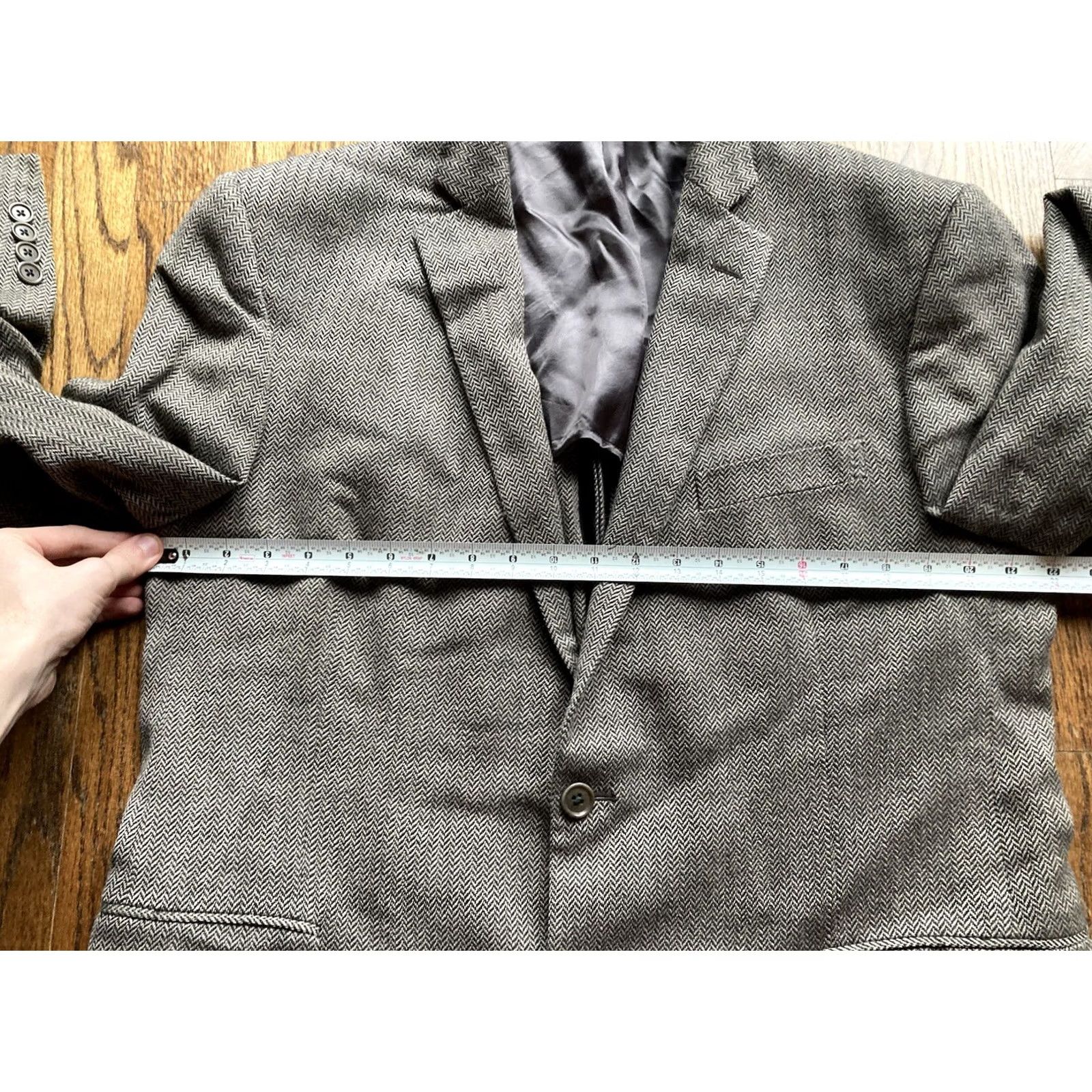 Brooks Brothers Brooks Brothers Regent Fit Blazer Mens Size 46R Wool Blend Herringbone Brown Size 46R - 7 Thumbnail