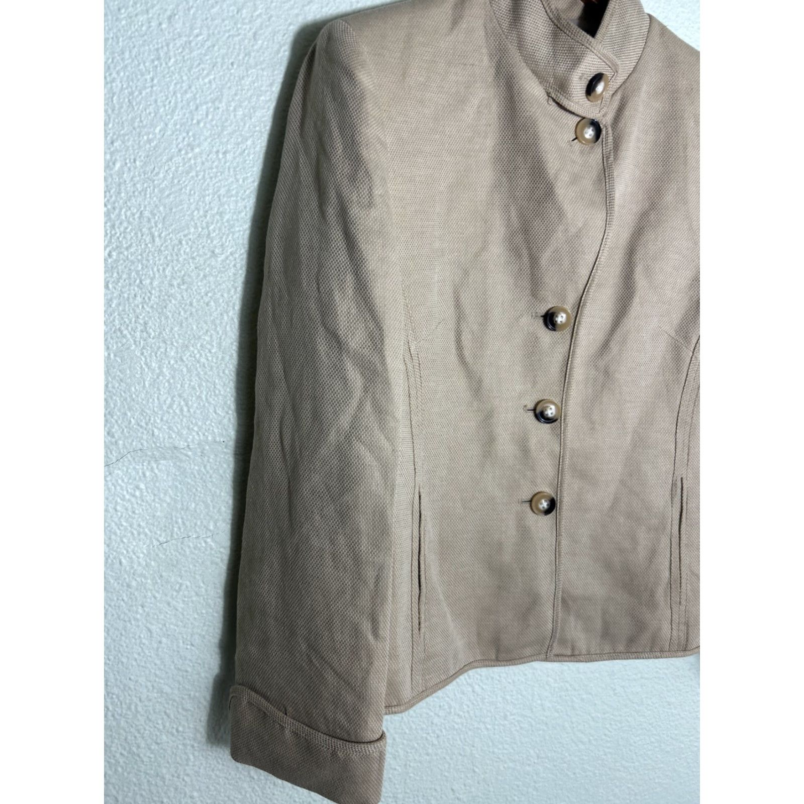 Evan Picone VINTAGE Evan Picone Coat Blazer Womens Large Button Up Beige Linen Cotton Blend Size L / US 10 / IT 46 - 2 Thumbnail