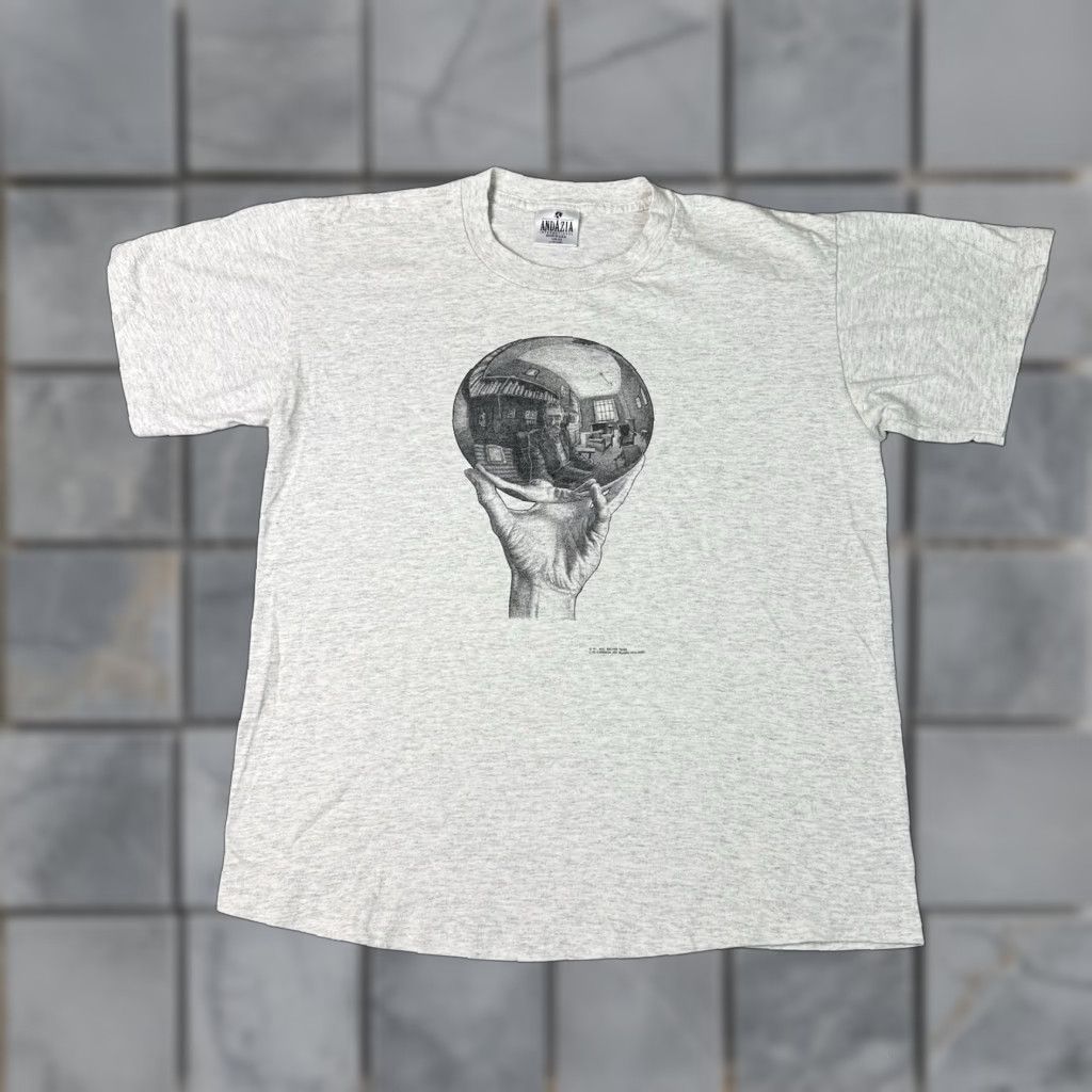 Vintage VINTAGE MC Escher Shirt Mens Large Gray Hand Reflecting Sphere Art Rare 90s L Size US L / EU 52-54 / 3 - 1 Thumbnail