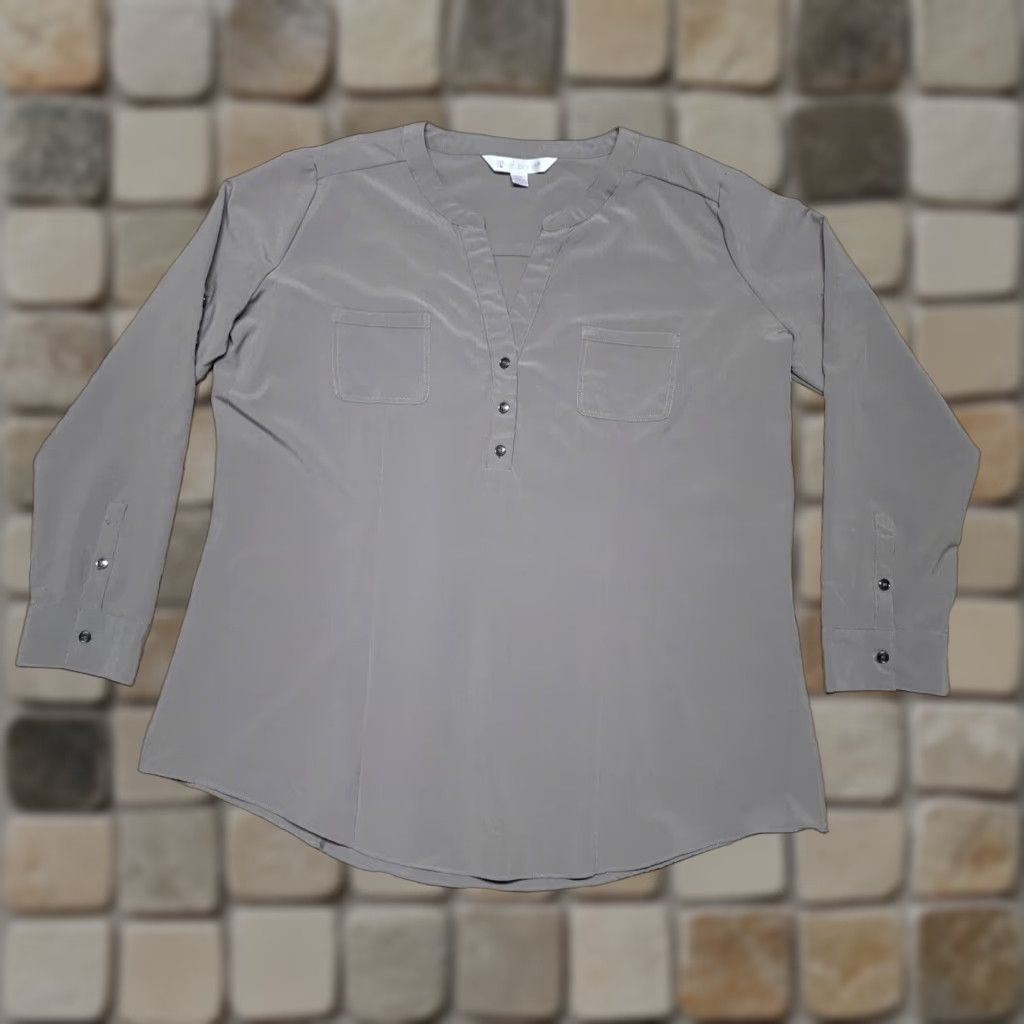 Vintage Lilac Bloom Pullover 3 Button Blouse Shirt Gray Size 2XL Long Sleeve# Size XXL / US 16-18 / IT 52-54 - 1 Thumbnail