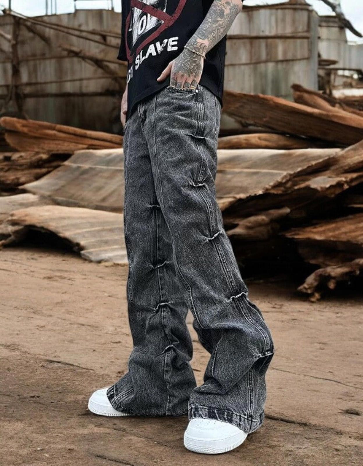 Jean Pleated Stacked Long Denim Jeans Size US 31 - 2 Thumbnail