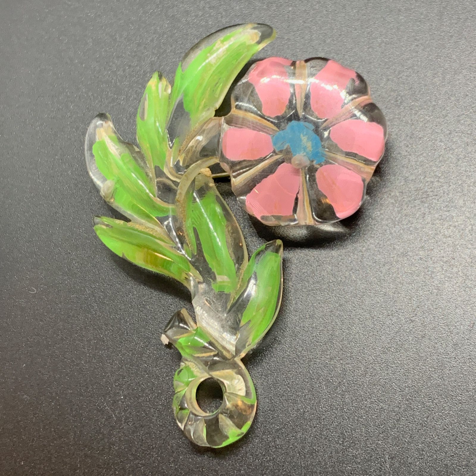 Vintage Vintage Reverse Carved Lucite Pink Flower Brooch Pin 2.5" Size ONE SIZE - 1 Thumbnail