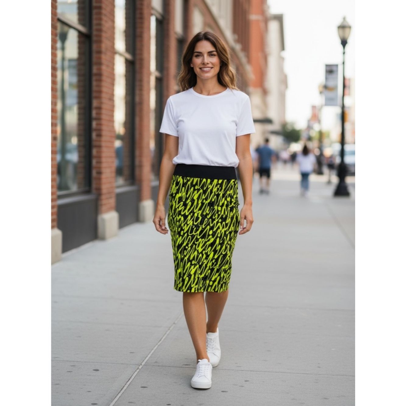 MILLY Milly Black Waist Neon Lime Patterned Pencil Skirt Size 6 Size 28" / US 6 / IT 42 - 1 Thumbnail