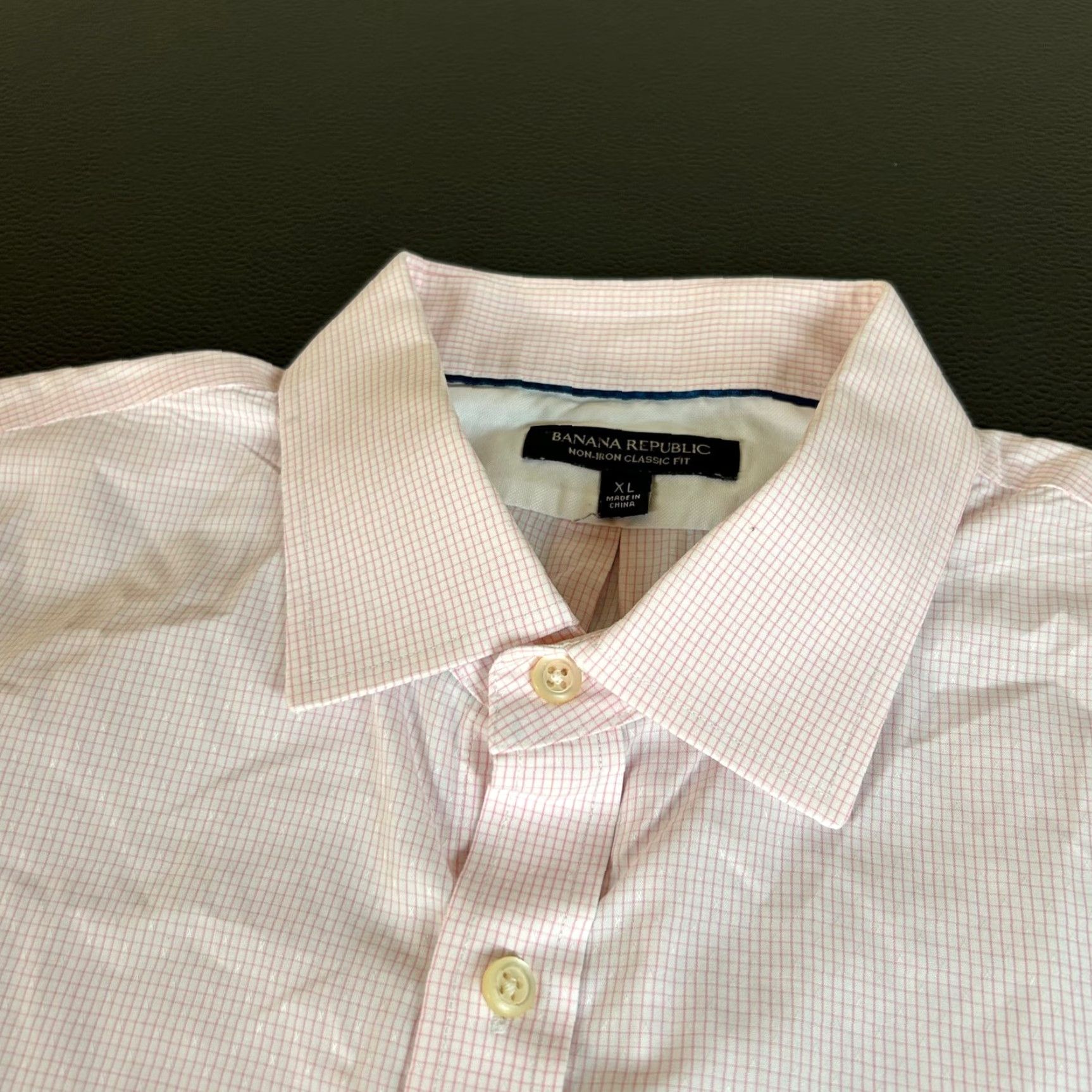 Banana Republic VINTAGE Banana Republic Dress Shirt Pink Check Mens XL Non-Iron Classic Fit Button-Up Long Sleeve Size 46R - 3 Thumbnail