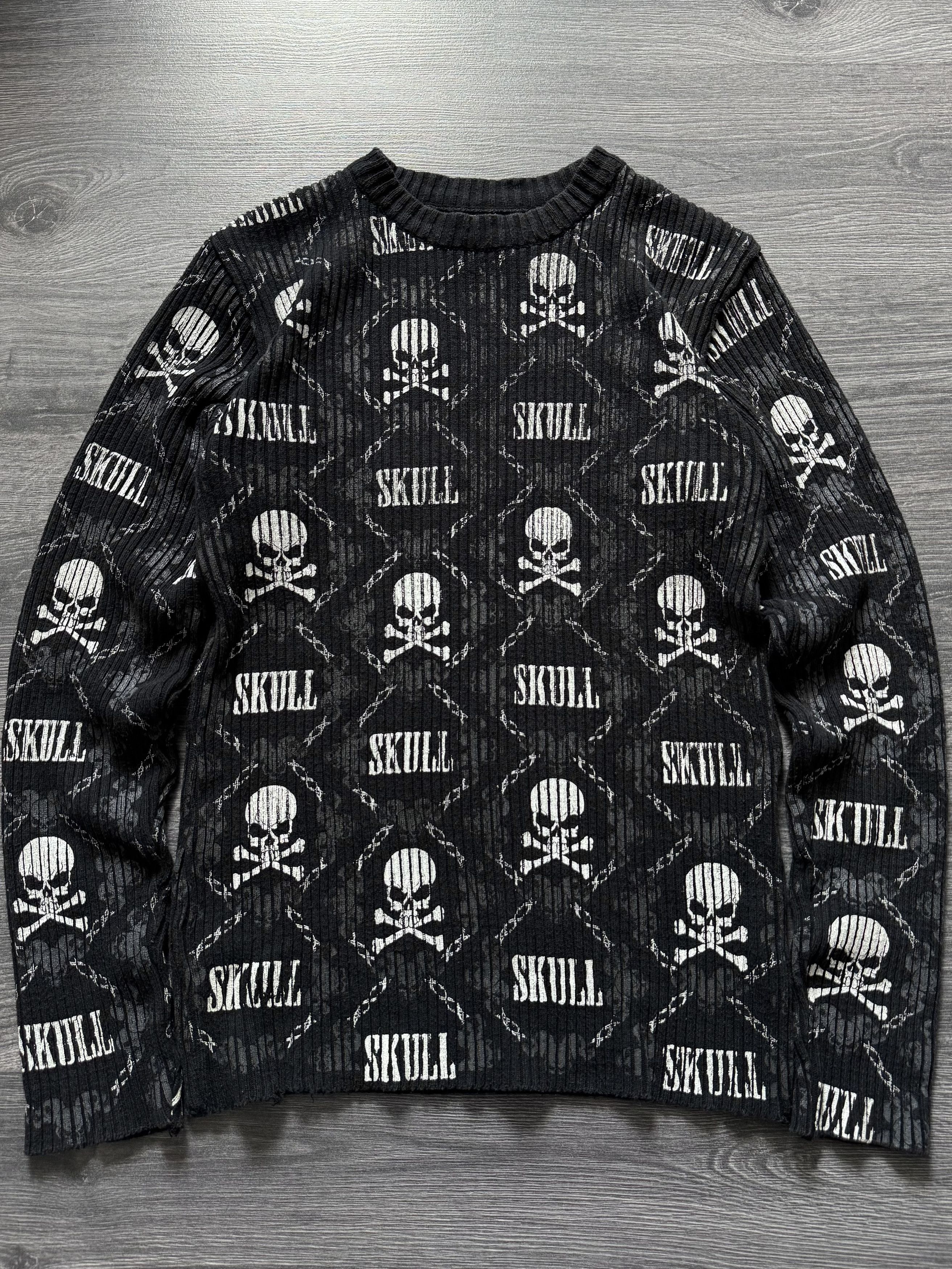 Japanese Brand Crazy Y2K Fishbone Skulls ribbed sweater affliction style Size US M / EU 48-50 / 2 - 3 Thumbnail