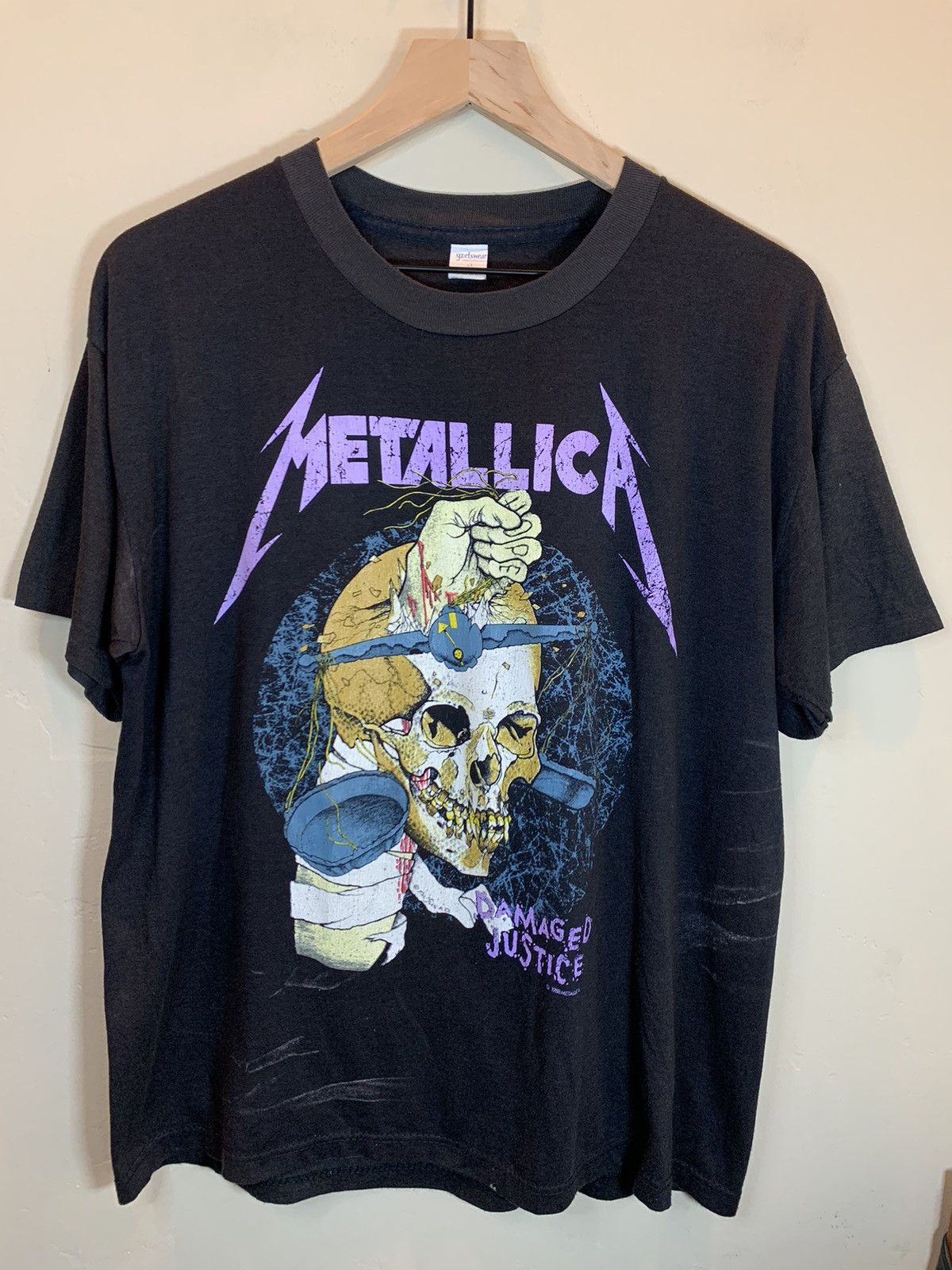 Band Tees × Metallica × Vintage RARE* Vintage 1980’s Metallica Pushead Damaged Justice Shirt Size US L / EU 52-54 / 3 - 1 Thumbnail