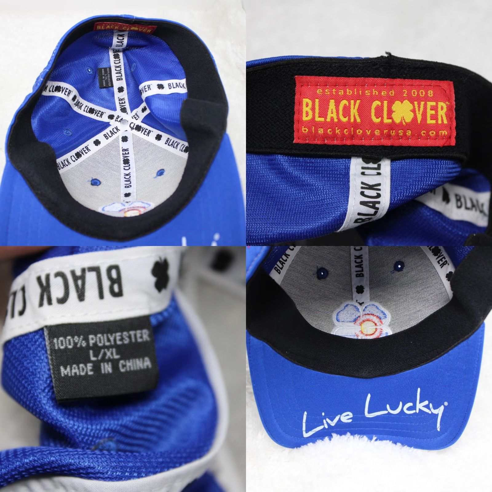 Vintage Black Clover Hat Mens XL Blue 100% Polyester Baseball Cap Sports Knit Style Casual Adjustable Cap Size ONE SIZE - 8 Thumbnail