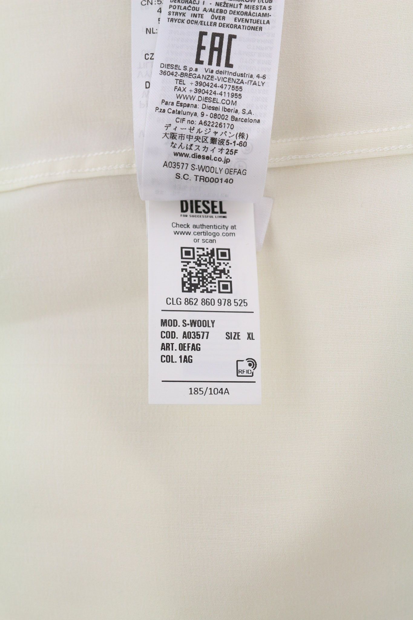 Diesel S-WOOLY XL Wool Blend Notched Light 40537 Size US XL / EU 56 / 4 - 9 Thumbnail