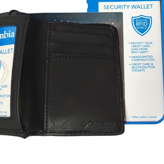 Columbia Columbia Tri Fold Leather RFID Shield Security Wallet Black ...