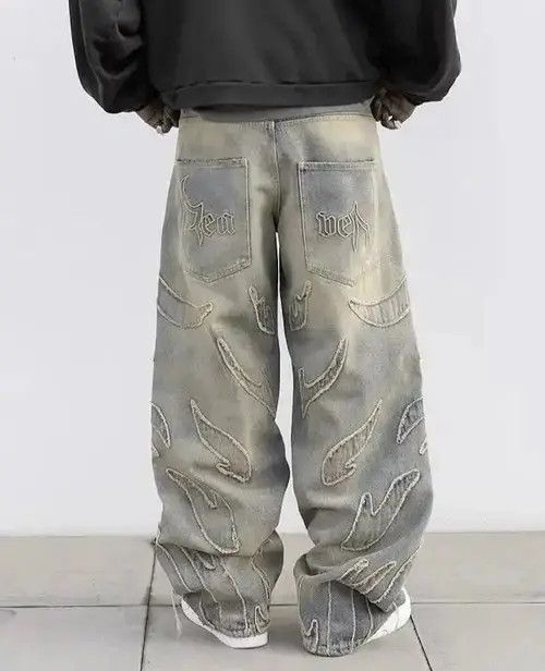 Designer × Japanese Brand × Jean Retro Raw Edge Embroidery Baggy Jeans Size US 32 / EU 48 - 2 Thumbnail