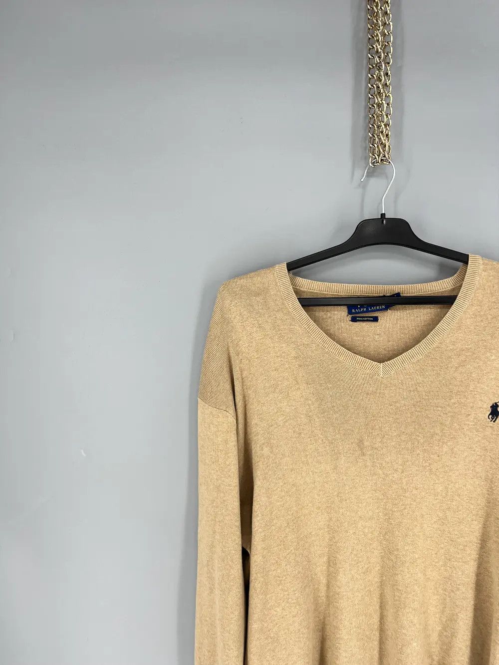 Polo Ralph Lauren Vintage Polo Ralph Lauren V-Neck Sweater 90s beige Size US XL / EU 56 / 4 - 4 Thumbnail