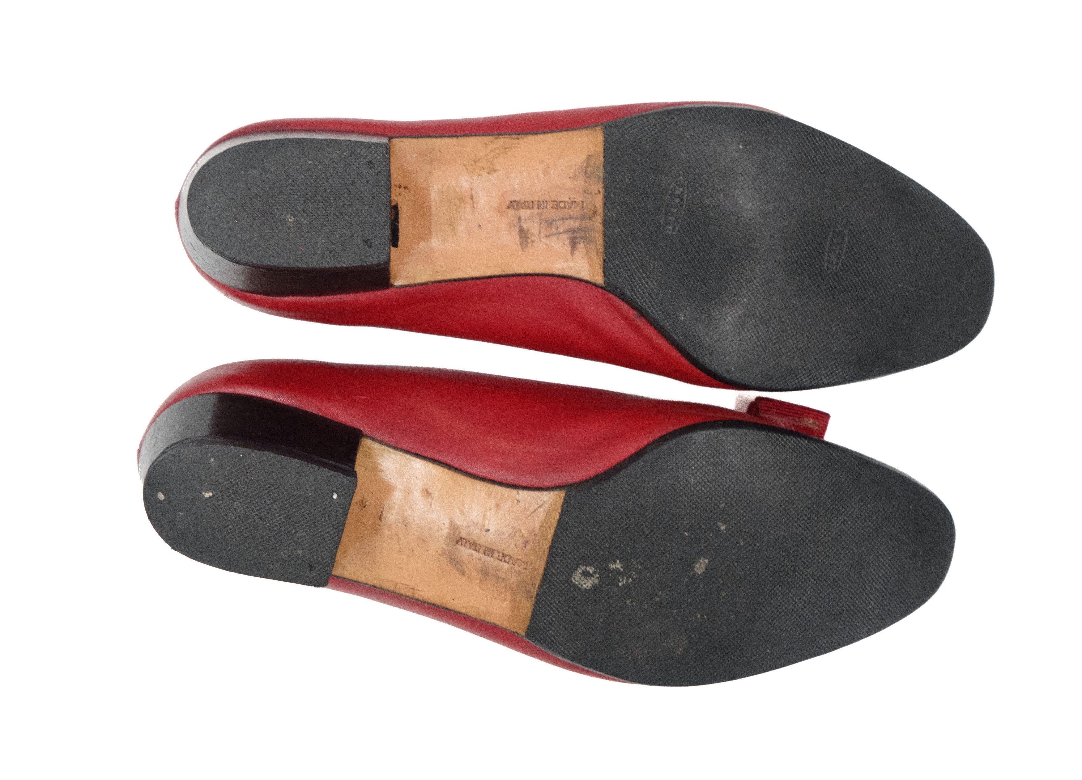 Salvatore Ferragamo 90s Vara Leather Bow Pumps Low Block Heel Vintage Size US 5.5 / IT 35.5 - 8 Thumbnail