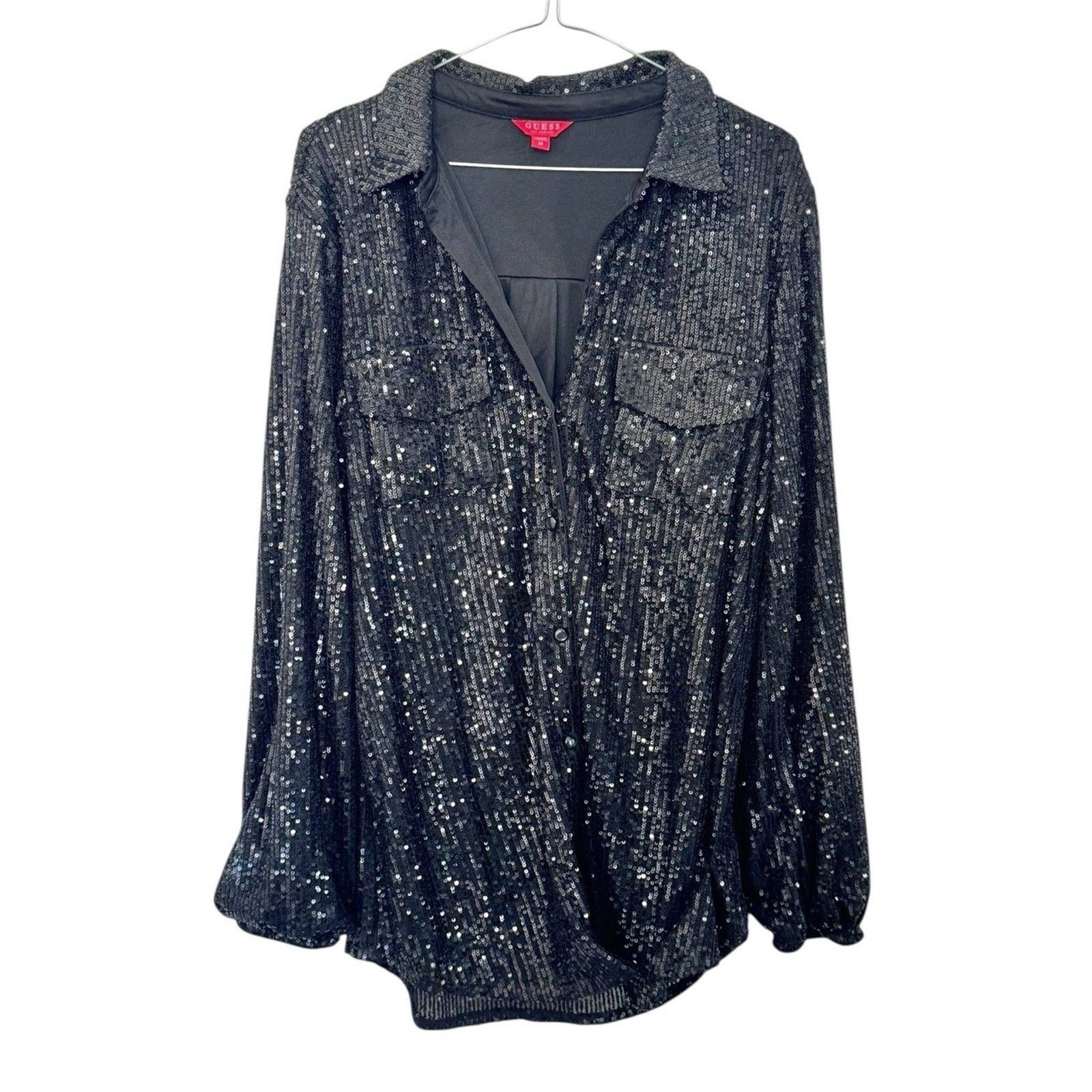 Guess GUESS Sequin Button Collared Boyfriend Oversized Blouse Top Size M / US 6-8 / IT 42-44 - 2 Thumbnail