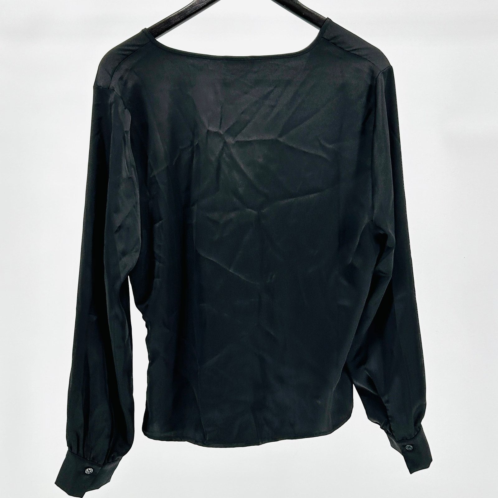Nicole Miller Nicole Miller Black Satin Minimal Draped Twist Front Blouse Size XL / US 12-14 / IT 48-50 - 3 Thumbnail