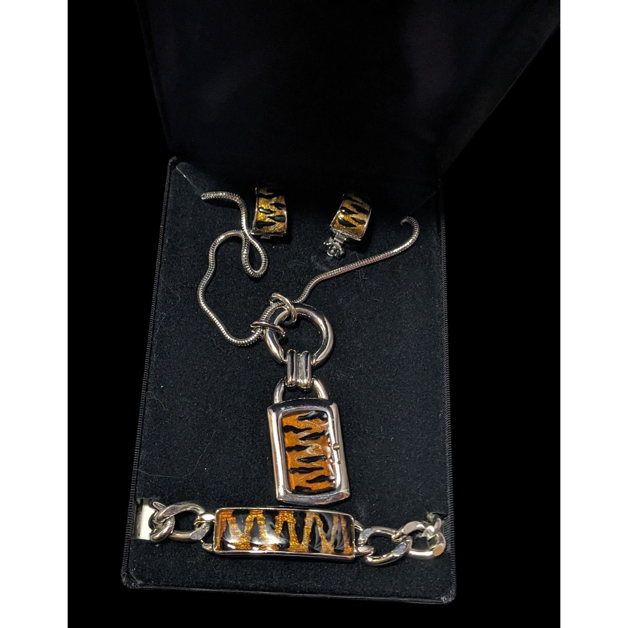 Other Vintage Orange And Black Tiger Glitter Enamel Jewelry Set Size ONE SIZE - 1 Thumbnail