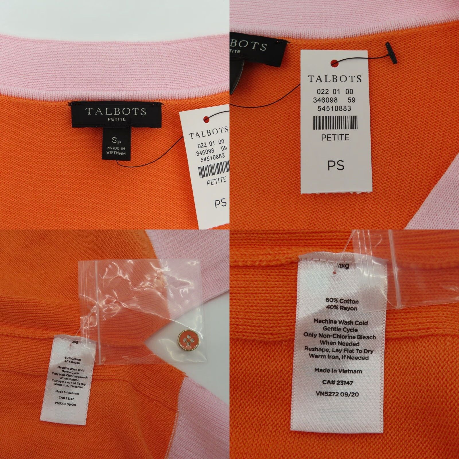 Talbots Talbots Sweater Women Petites SP Small Orange Pink Trim V Neck NEW Size S / US 4 / IT 40 - 8 Thumbnail