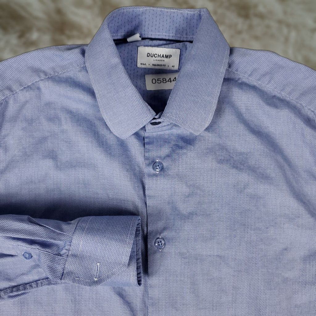 Vintage Duchamp Shirt Mens Size 16.5 Large Blue Dress Button Up Long Sleeve Size 42R - 1 Thumbnail