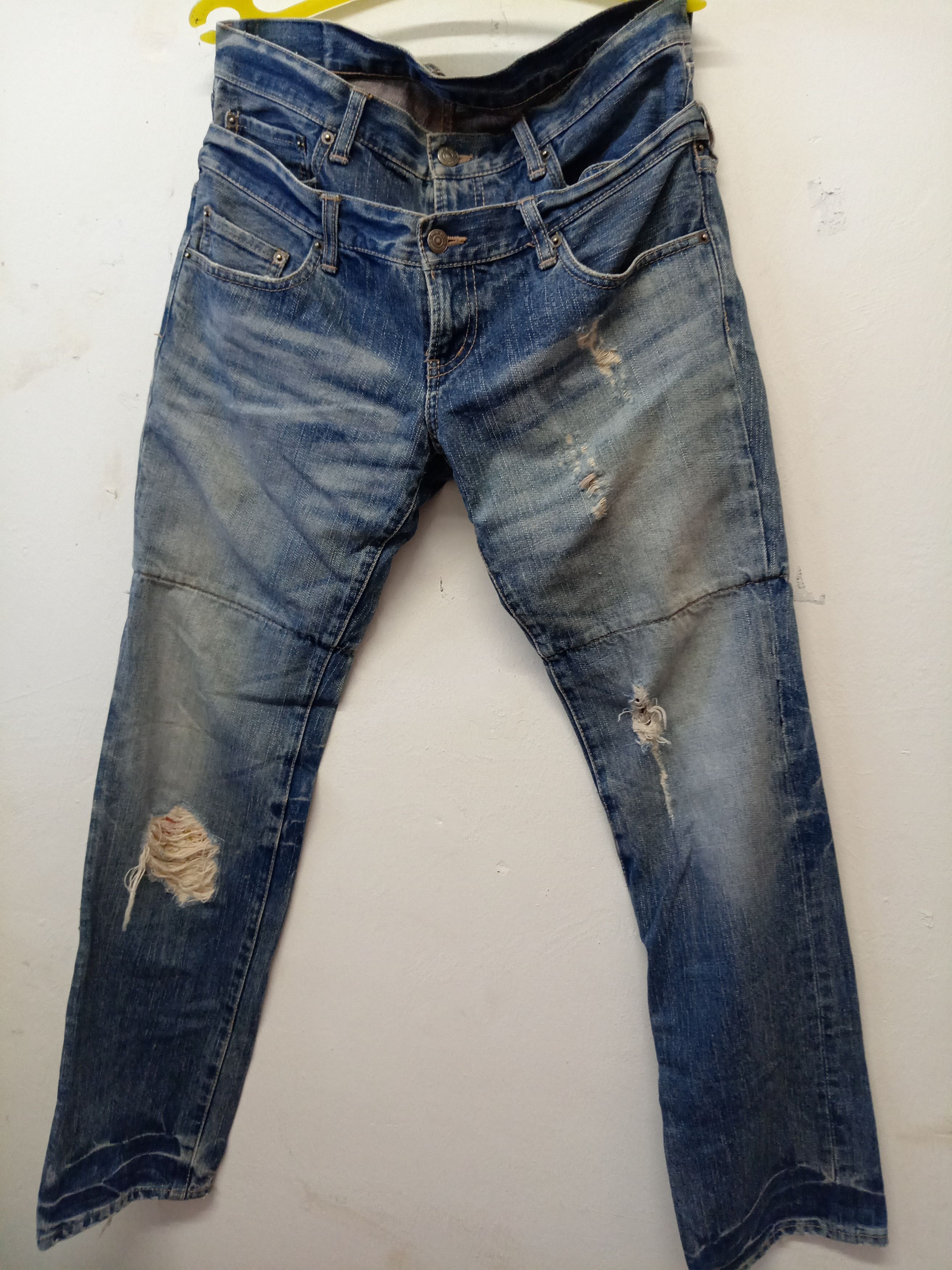 image of Vintage Ppfm Double Waist Distressed Denim Jeans, Men's (Size 33)