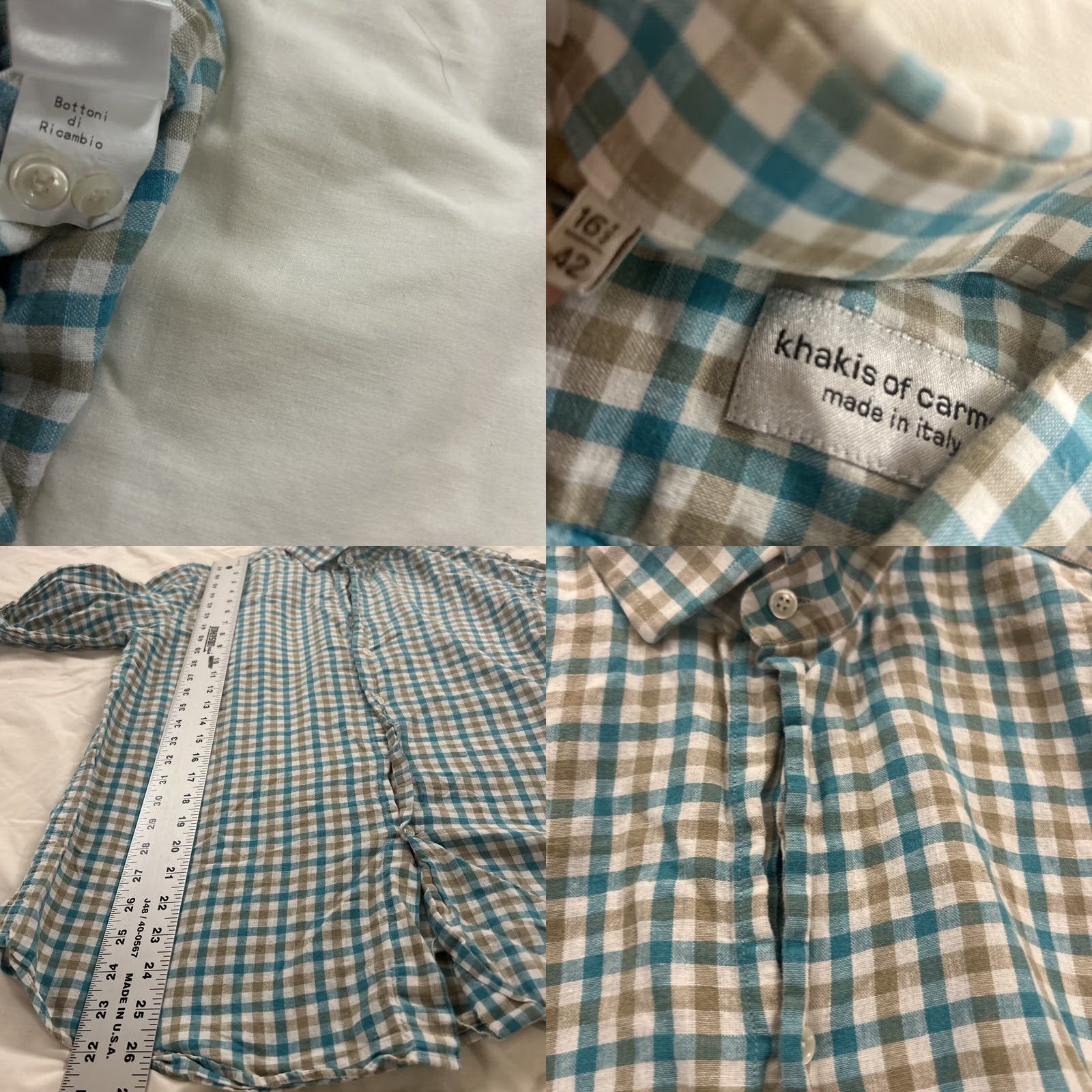 Vintage Khakis of Carmel Mens Button-Up Shirt Blue Cream Checkered Long Sleeve 16.5/42 Classic Casual Business Shirt Women? Size US L / EU 52-54 / 3 - 8 Thumbnail