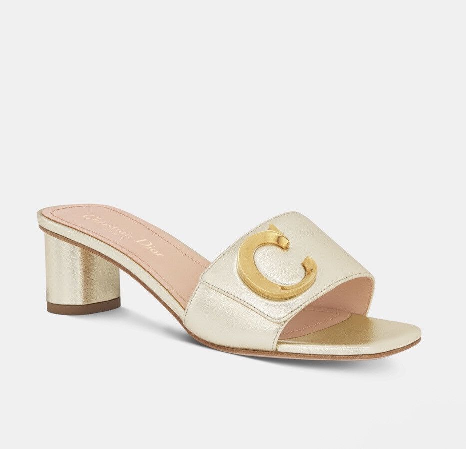 Dior DIOR OR C'EST DIOR HEELED SLIDE Gold-Tone Laminated Lambskin Size US 7 / IT 37 - 1 Thumbnail