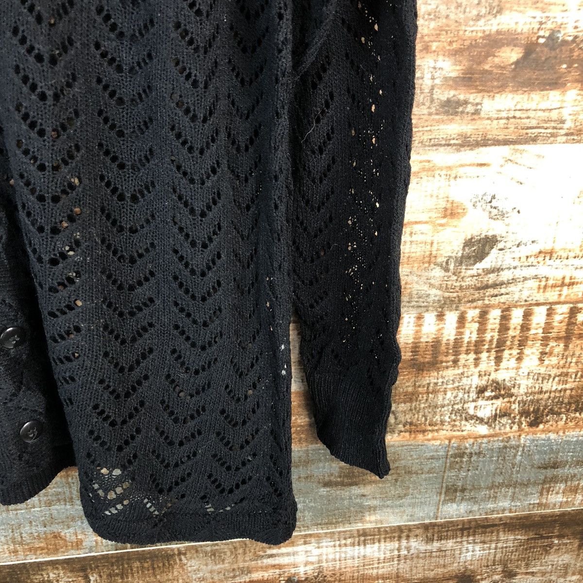 Japanese Brand Port Villa Black Cardigan crochet Knitwear #A1475 Size M / US 6-8 / IT 42-44 - 8 Thumbnail
