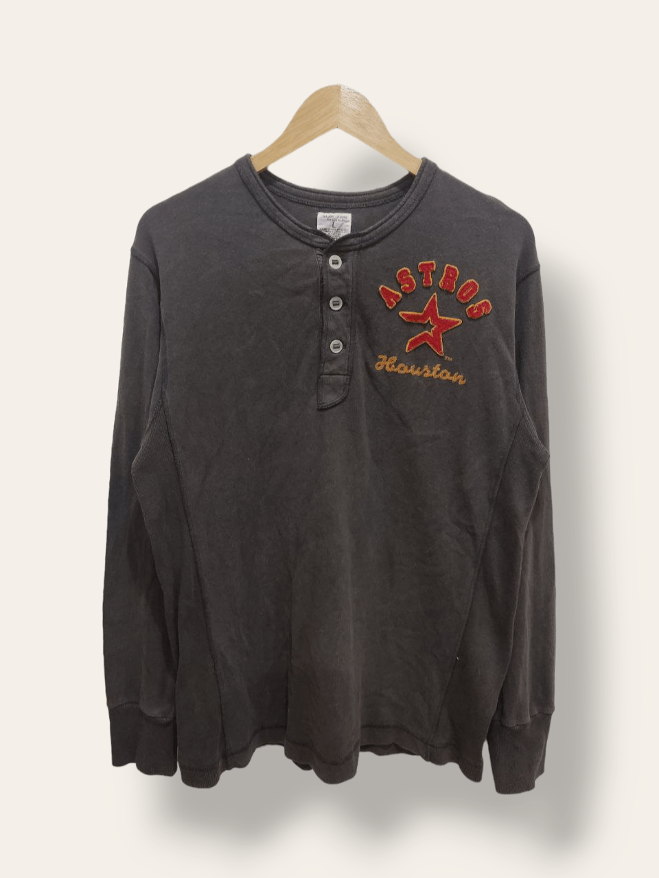 image of Mlb Astros Houston Button Crew Neck T-Shirt in Brown, Men's (Size Large)