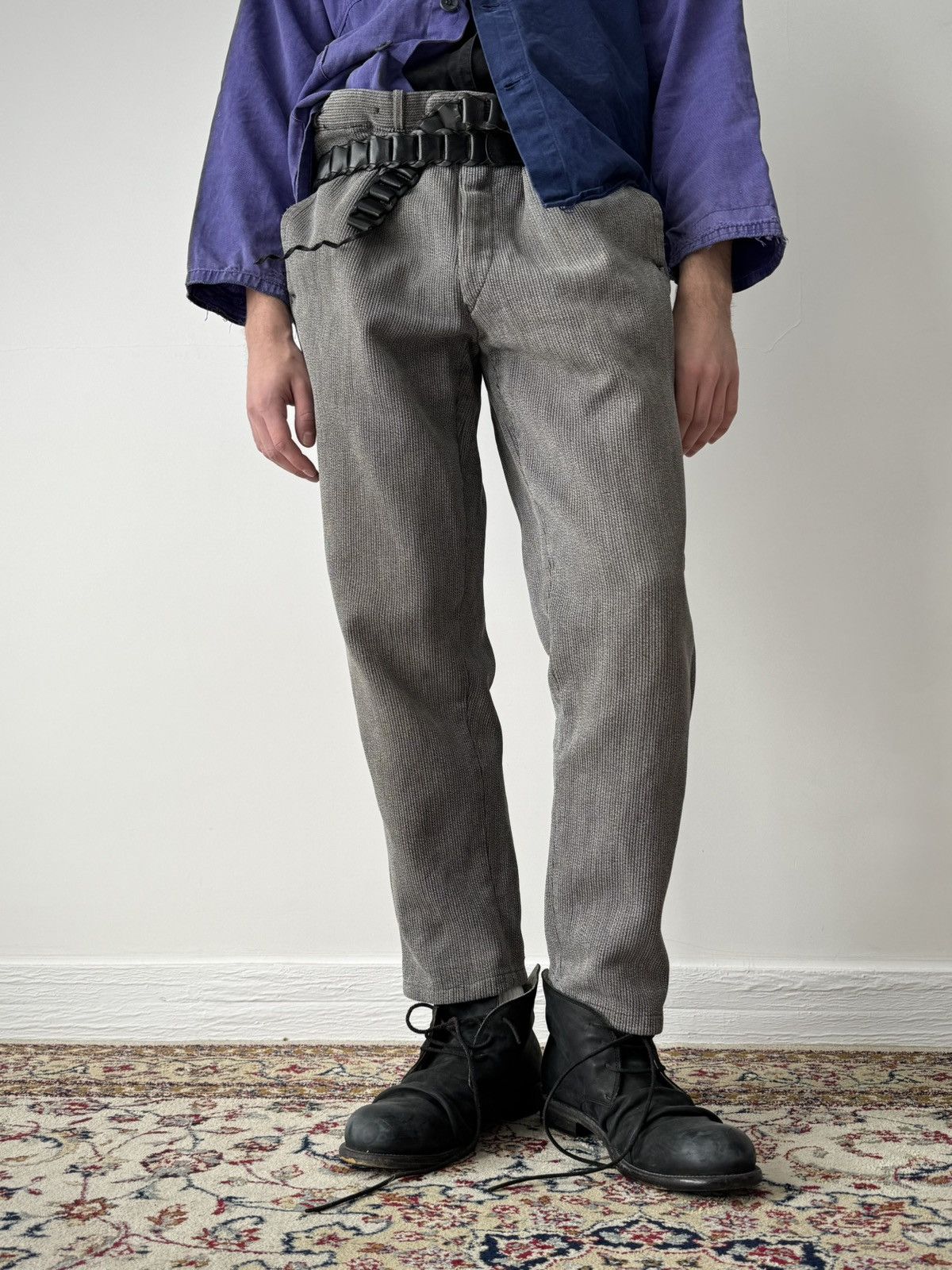 Vintage 1950s French Workwear Salt & Pepper Cotton Pique Trousers Size US 36 / EU 52 - 1 Thumbnail