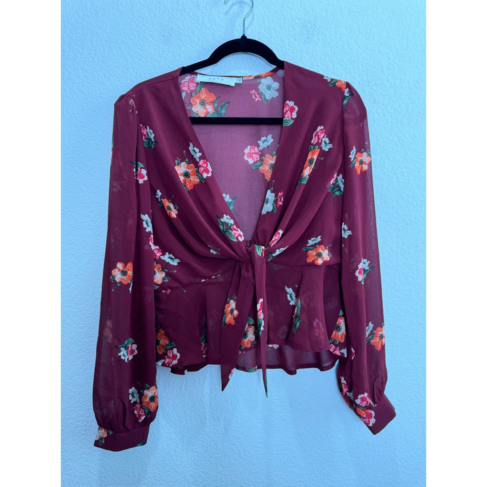 Other Women's Sheer Long Sleeve Blouse Top Maroon Medium Size M / US 6-8 / IT 42-44 - 10 Thumbnail