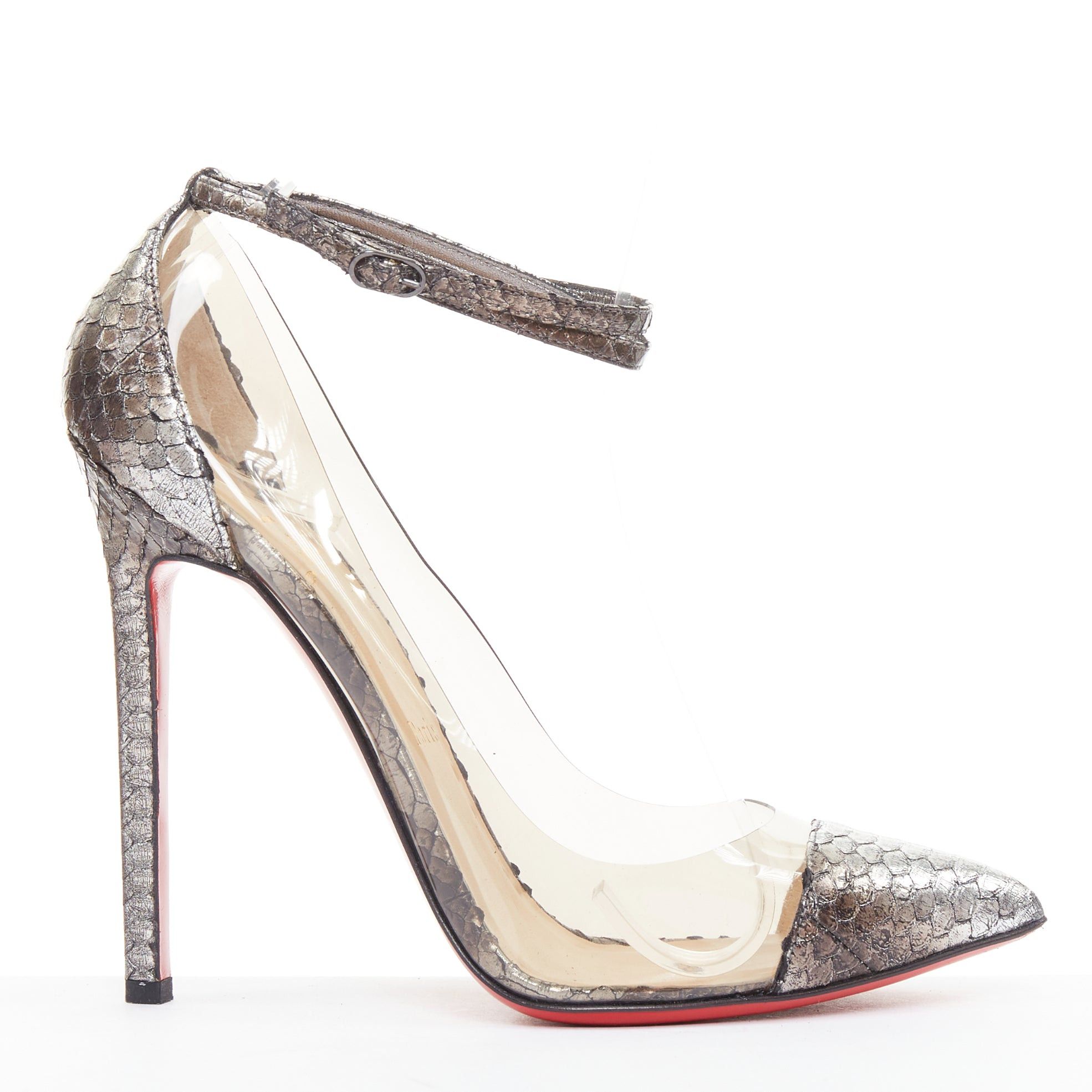 Christian Louboutin CHRISTIAN LOUBOUTIN Un Bout 120 metallic lame silver watersnake PVC pumps EU37.5 Size US 7.5 / IT 37.5 - 1 Thumbnail
