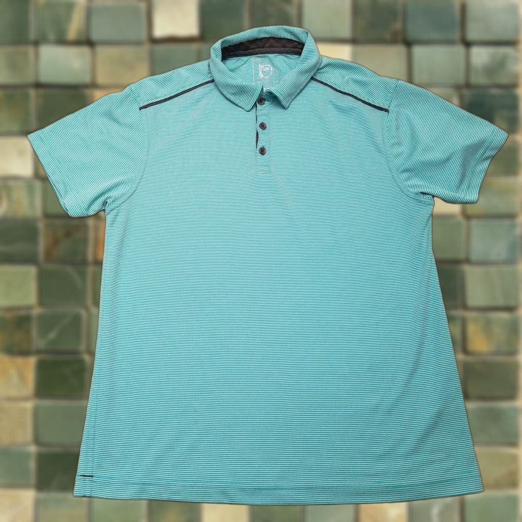 Vintage B Line Sport Polo Shirt Mens M Green Striped Golf Casual 100% Polyester Size US M / EU 48-50 / 2 - 1 Thumbnail