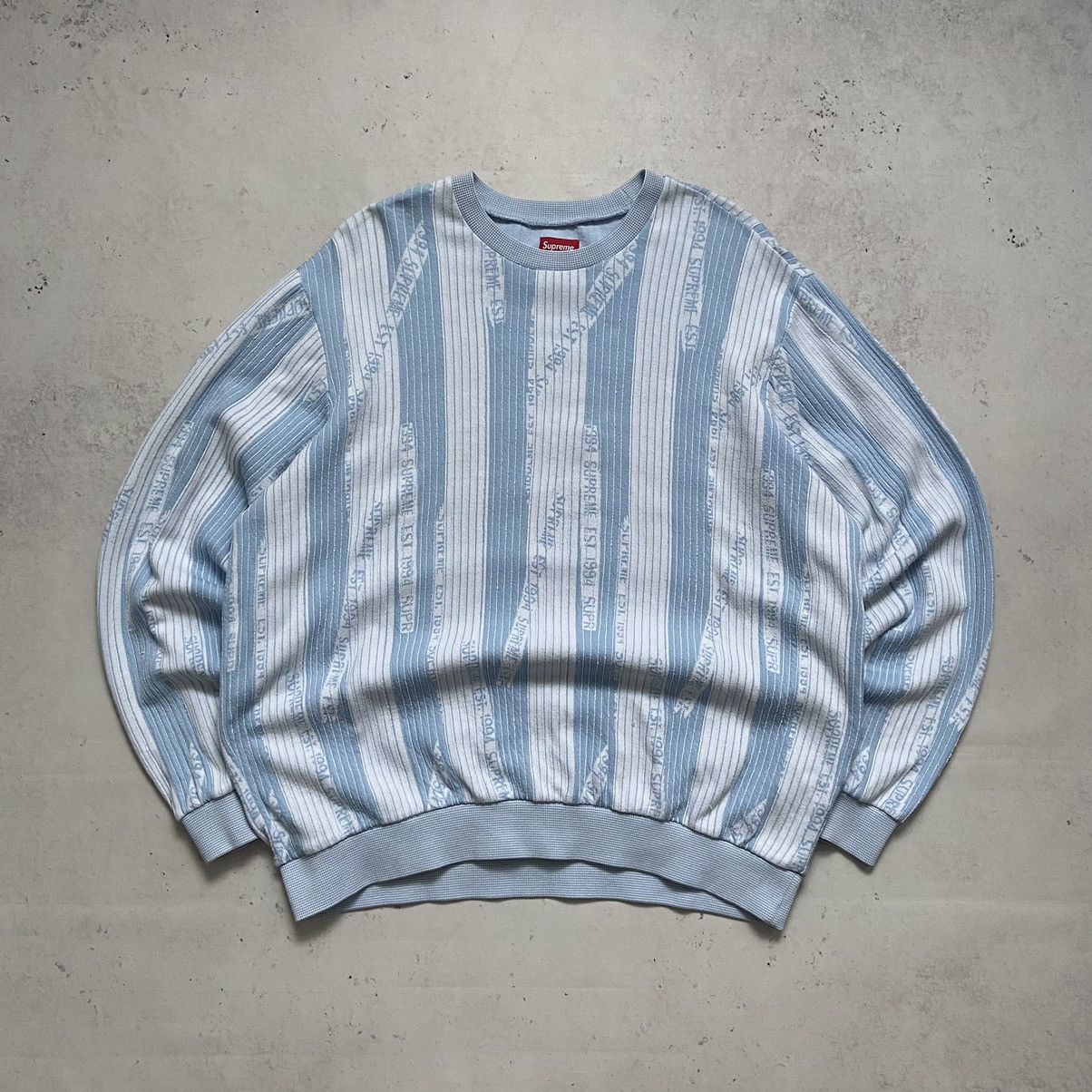 Supreme Supreme Textured Stripe Crewneck Light Blue Sweatshirt Y2K