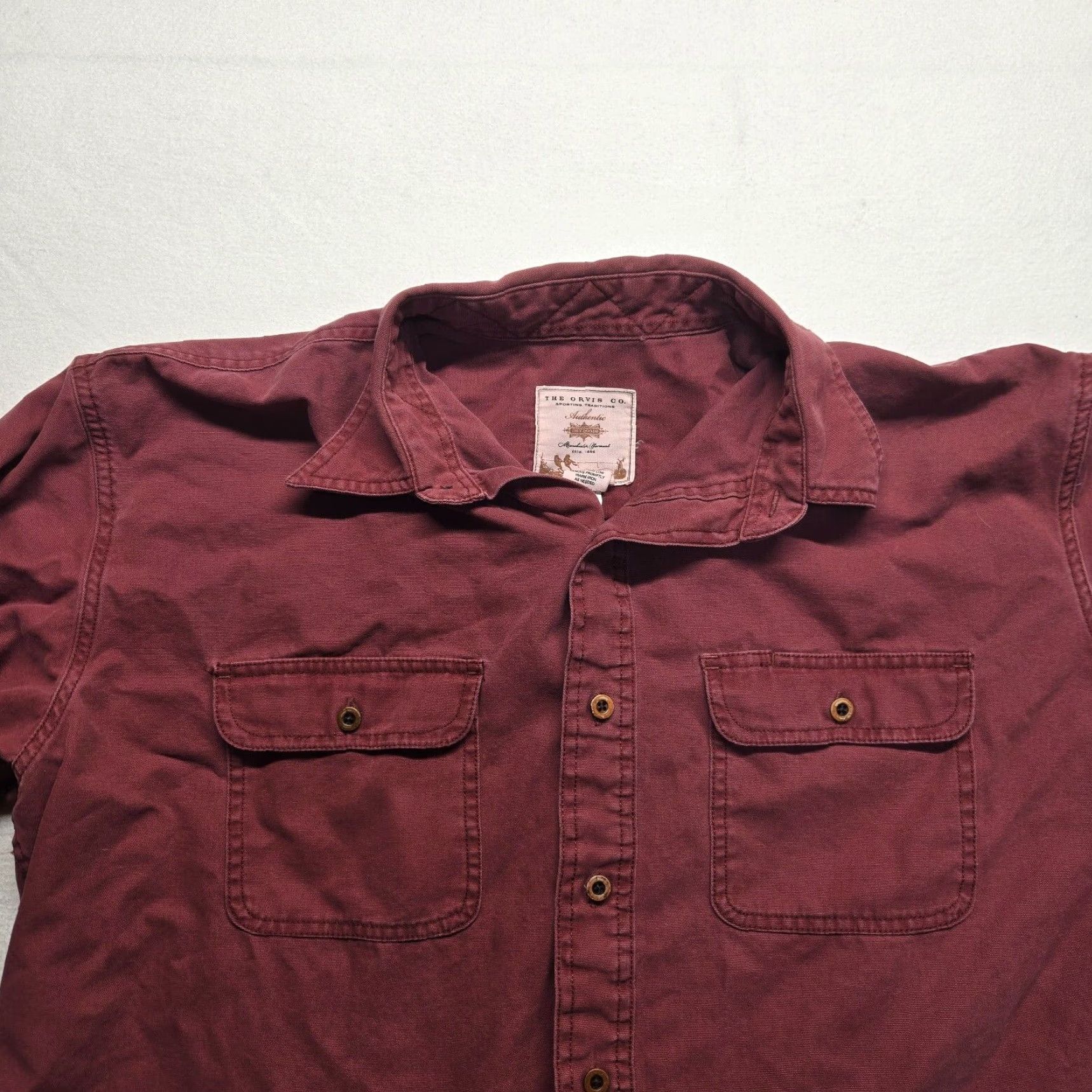Orvis VINTAGE Orvis Heavyweight Long Sleeve Button-Up Shirt Red 100% Cotton Men Size XL Size 46R - 2 Thumbnail