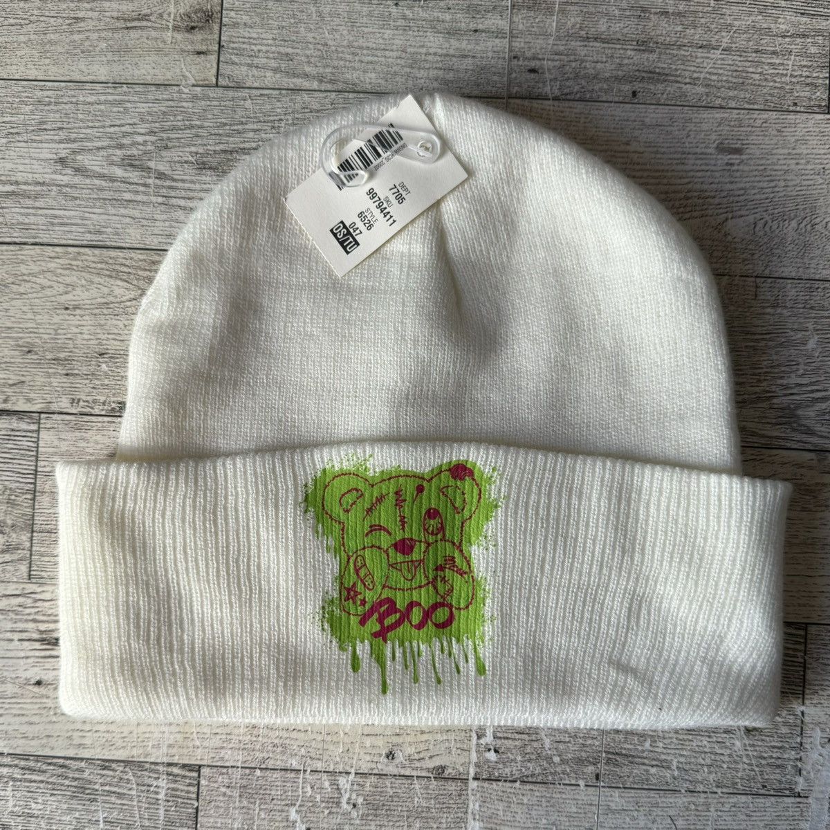 Aeropostale Upcycled, Neon Boo Bear, Knitted Ivory Beanie, Unisex Size ONE SIZE - 3 Thumbnail