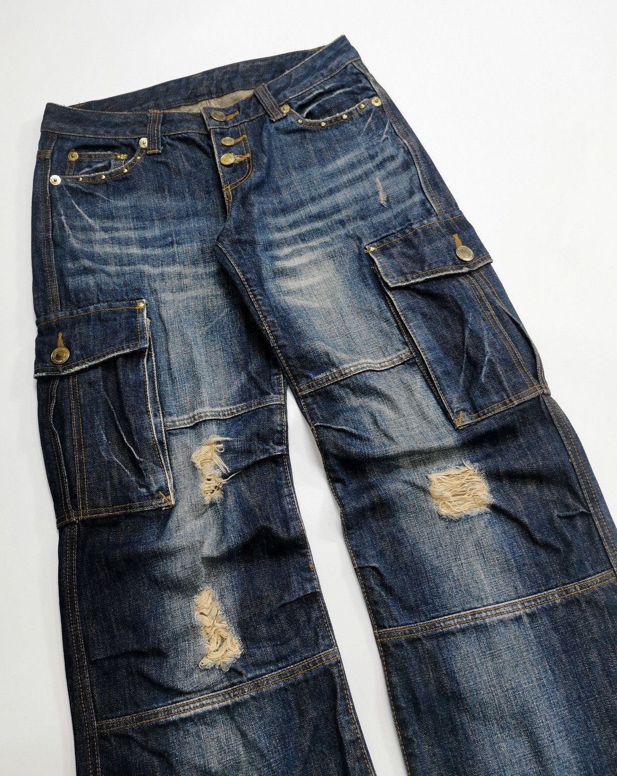 Japanese Brand Alice Parachute Distressed Cargo Denim Jeans Size 29" - 2 Thumbnail